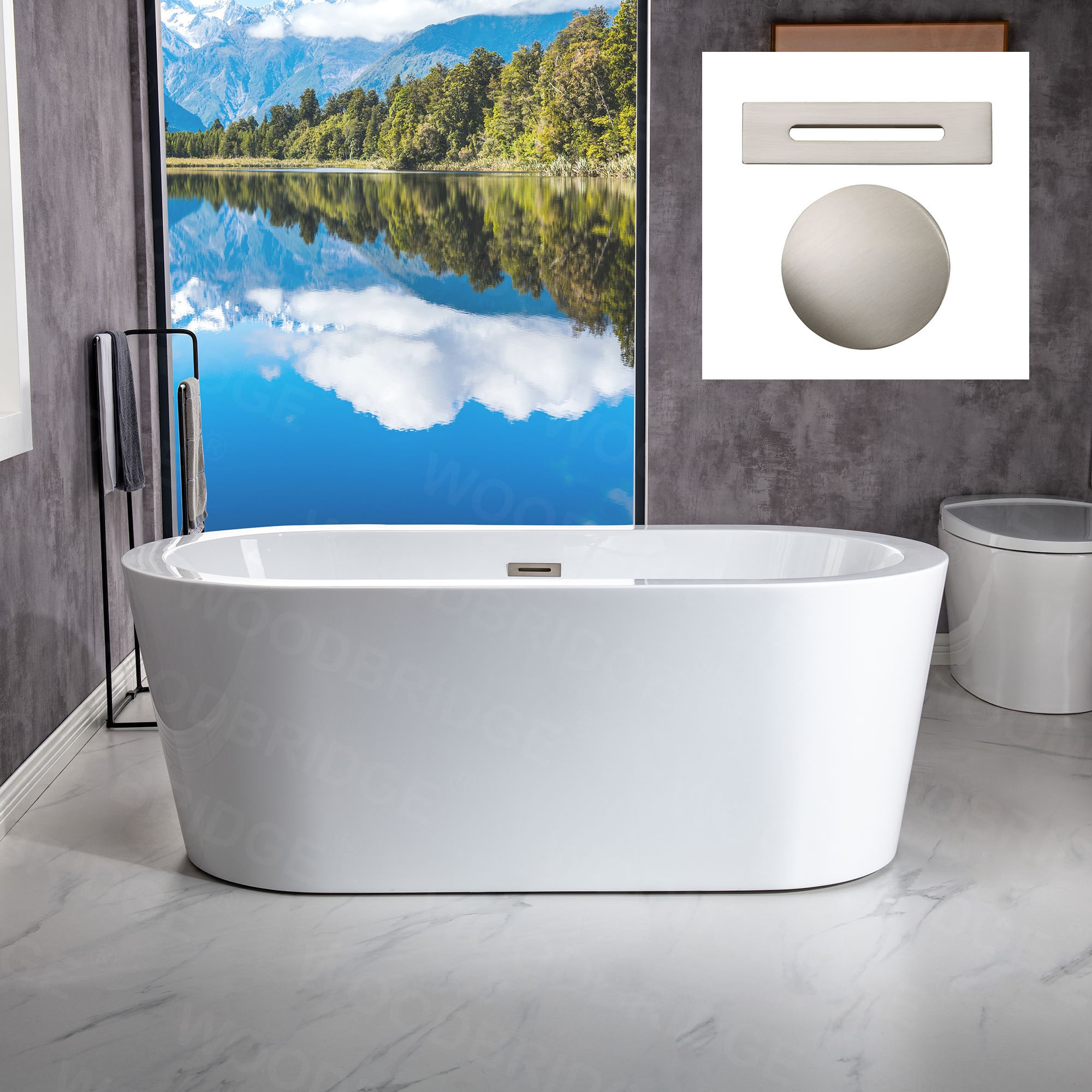 Woodbridge Reims 29.5-in x 59-in White with Polished Chrome Trim Acrylic  Oval Freestanding Soaking Bathtub with Drain (Center Drain) in the Bathtubs  department at