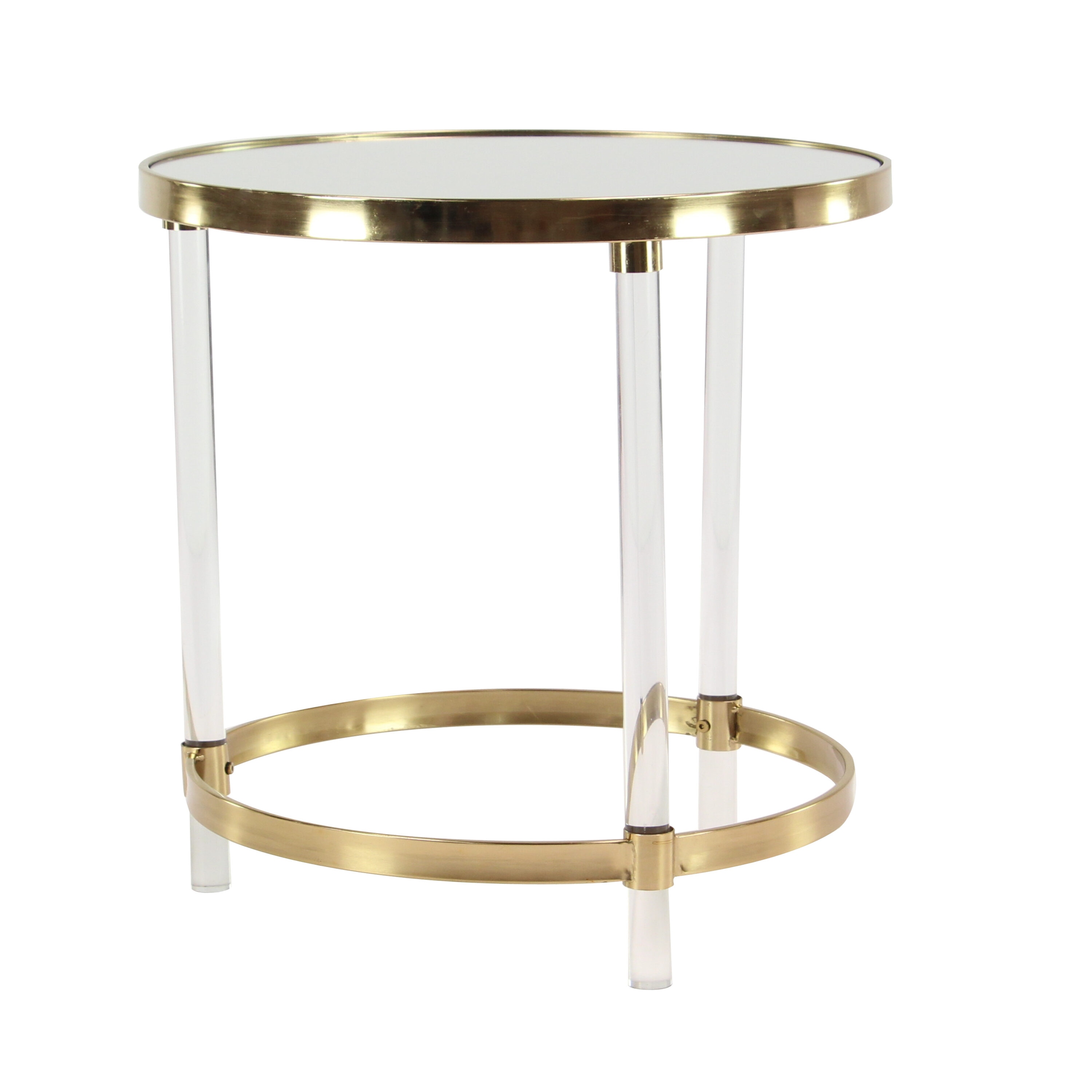 Elegant Gold Round Acrylic Accent Table with Mirrored Top