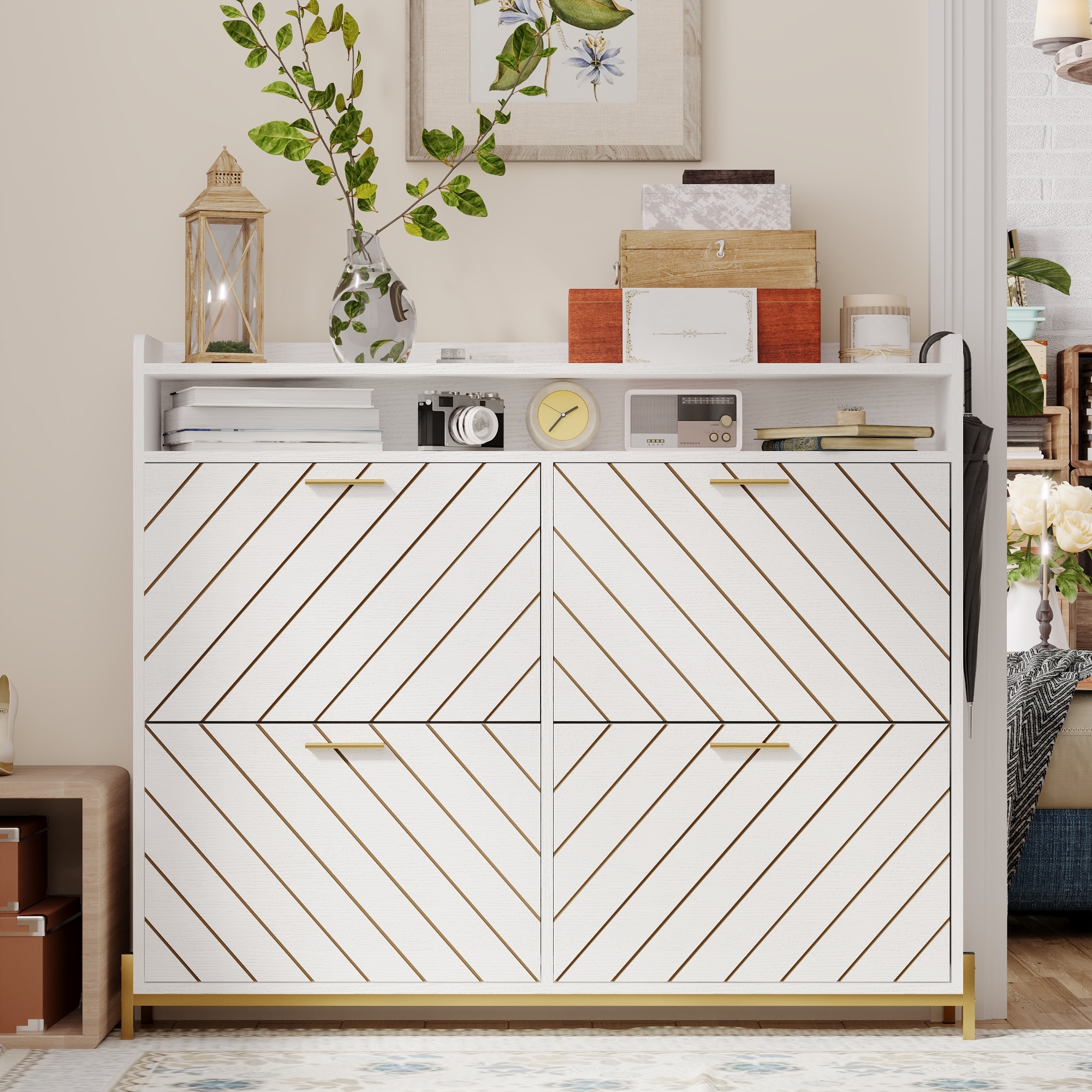 Lycvki SC-31 38.77-in H 4 Tier 24 pair White MDF Shoe cabinet