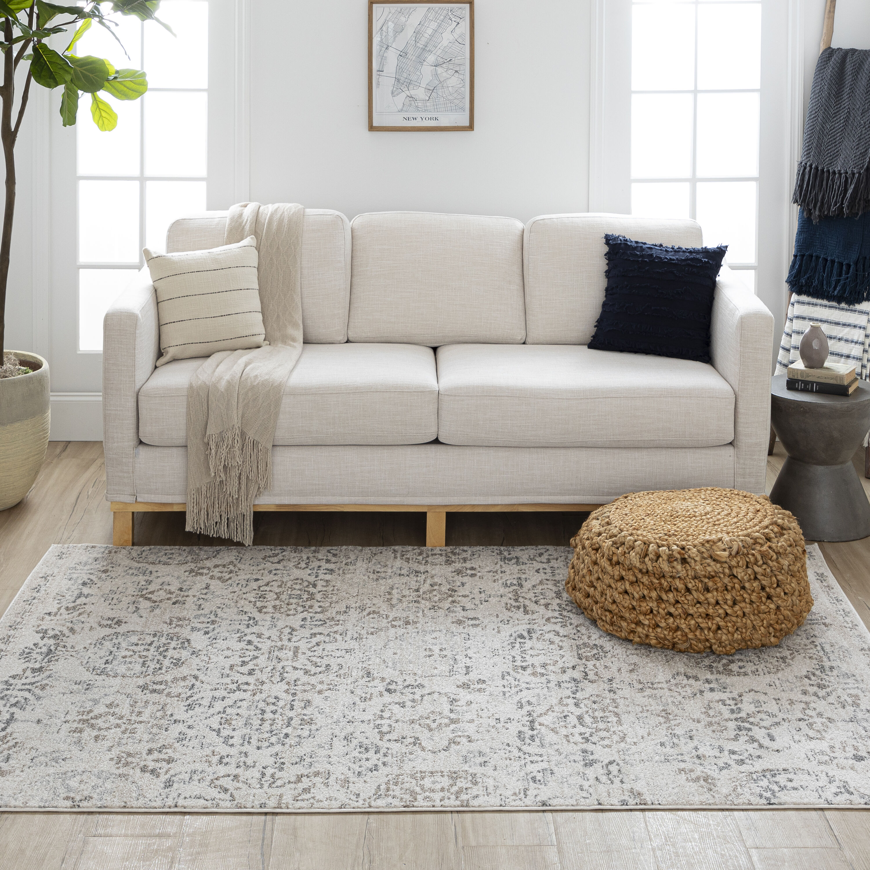Mohawk Home EL307 131 039060 3 x 5 (ft) Polypropylene Grey Rectangular Indoor Damask Oriental Area rug