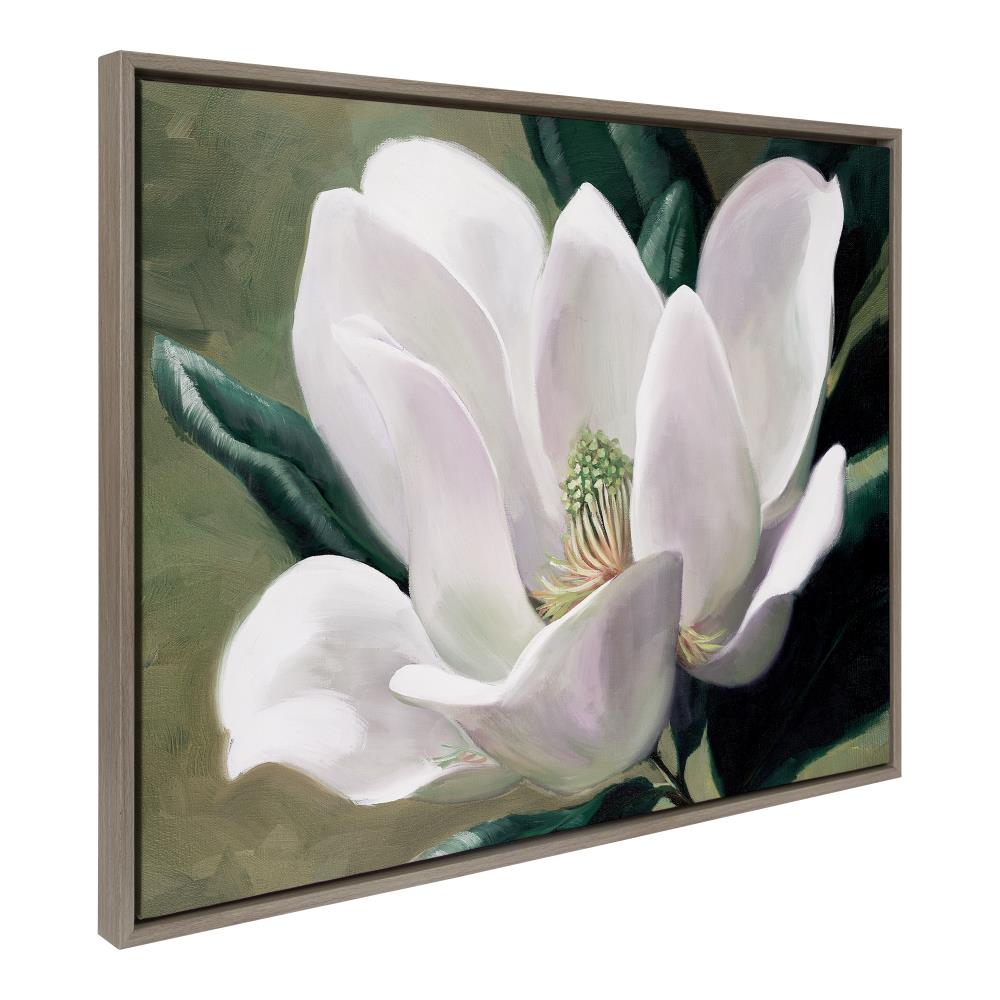 Kate and Laurel Gray Framed 38-in H x 28-in W Floral Print on Canvas at ...