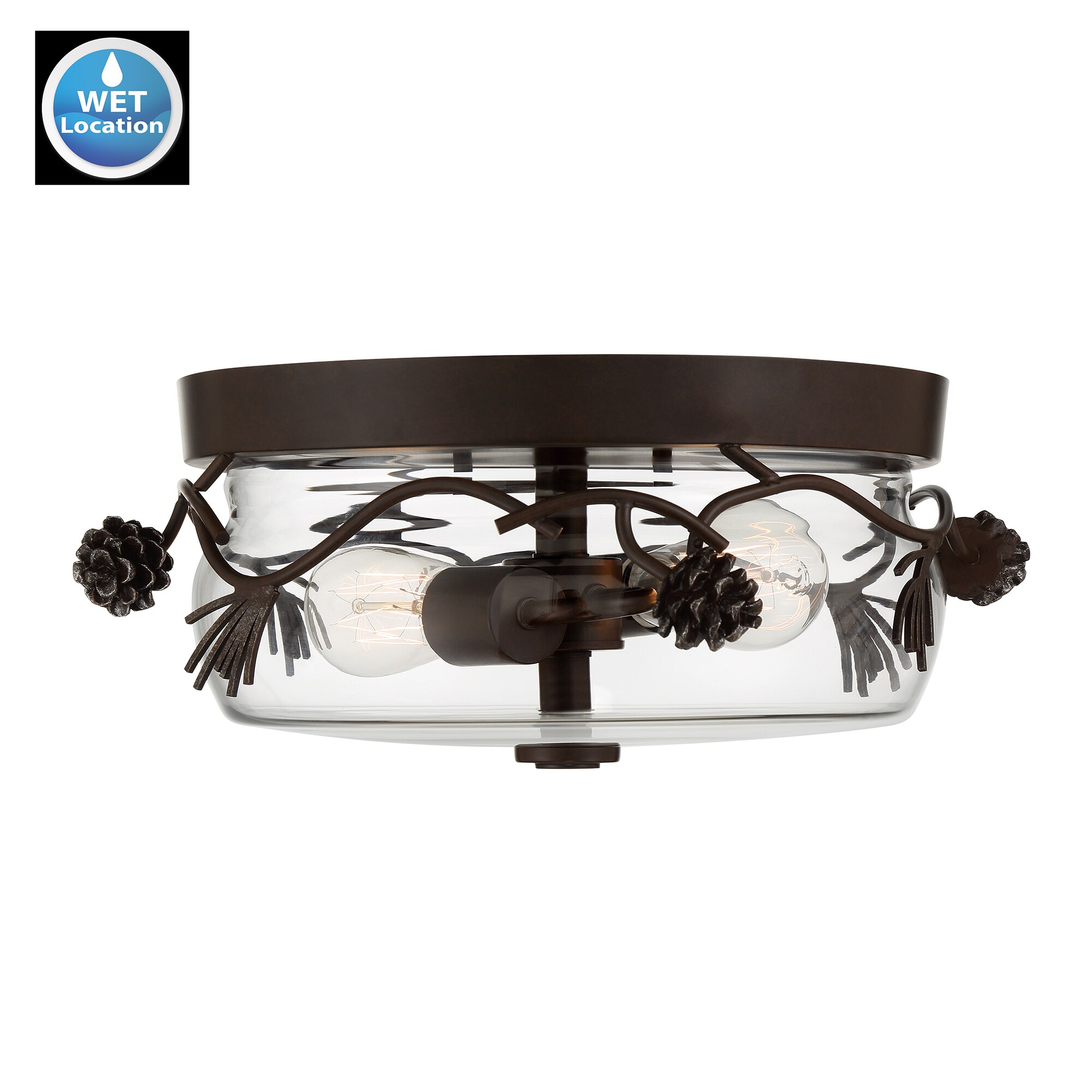 Weathered Spruce Silver Glass Drum Indoor/Outdoor Flush Mount