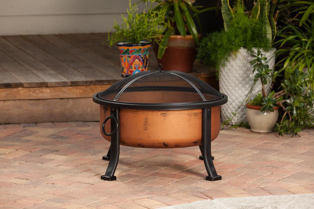 Copper Finish Round Wood Burning Fire Pit with Mesh Screen