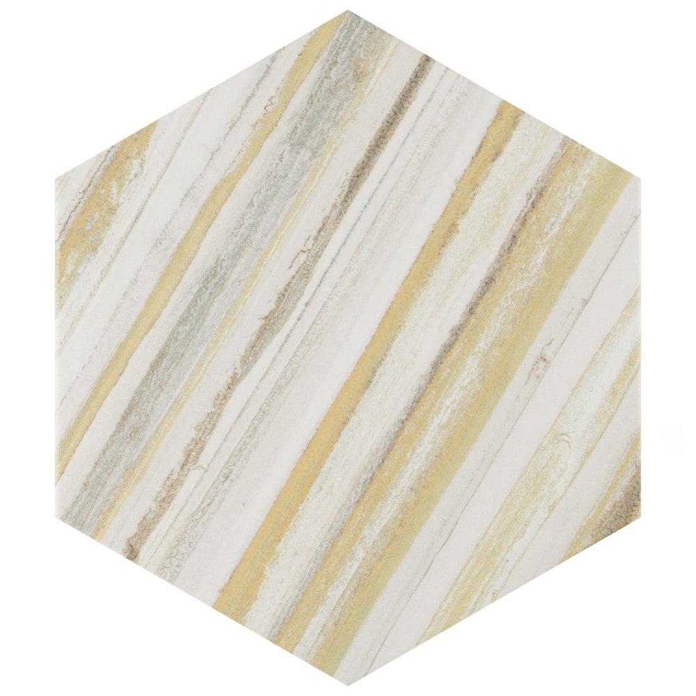 Affinity Tile S1FCD10FWYE (Sample) Flow Hex Yellow 9-in x 10-in Multi-finish Porcelain Patterned Thinset Mortar Tile