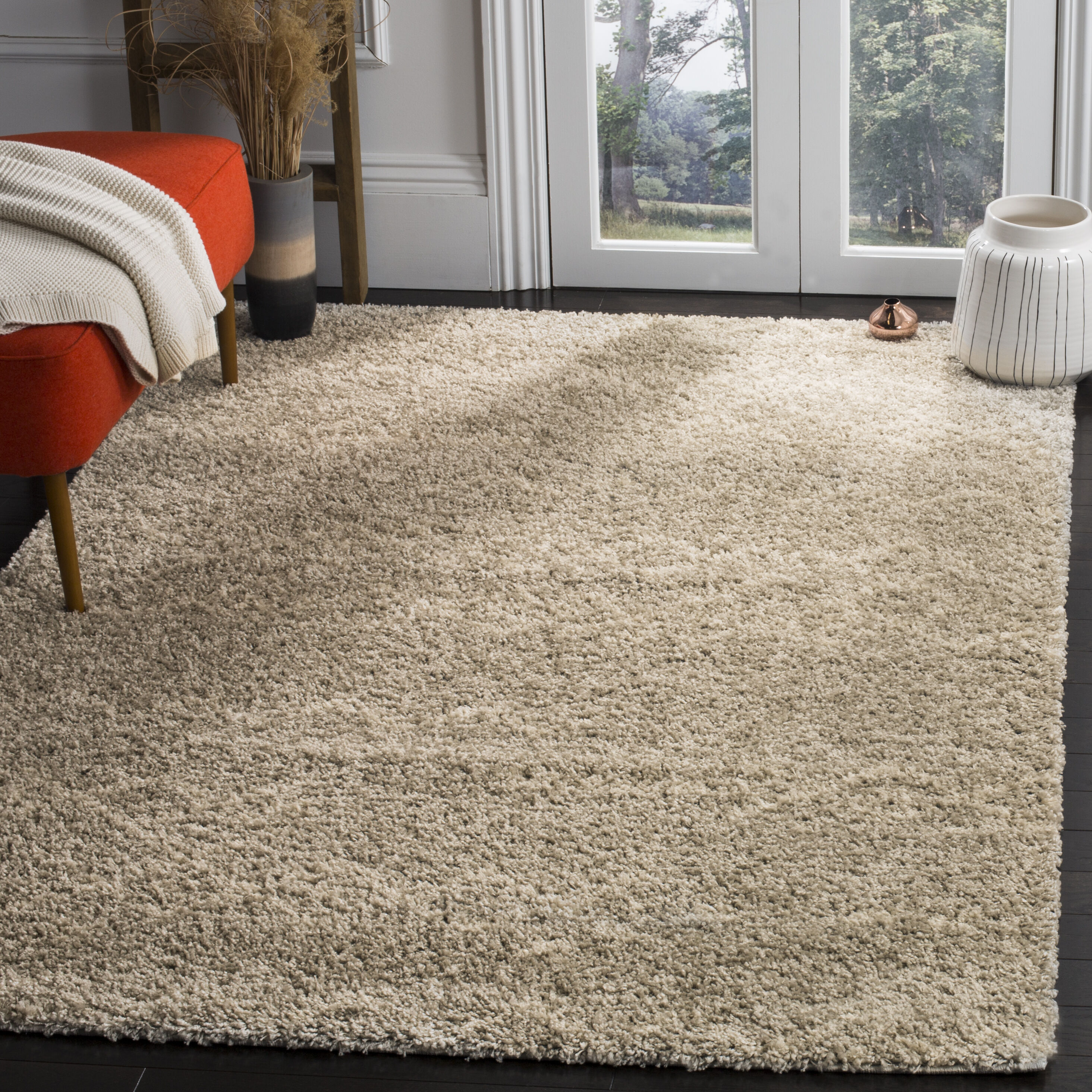Safavieh ASG745D-5 Arizona Jed Shag 5 x 8 (ft) Loomed Polyester/Polypropylene Gray/Ivory Rectangular Indoor Abstract Moroccan Area rug