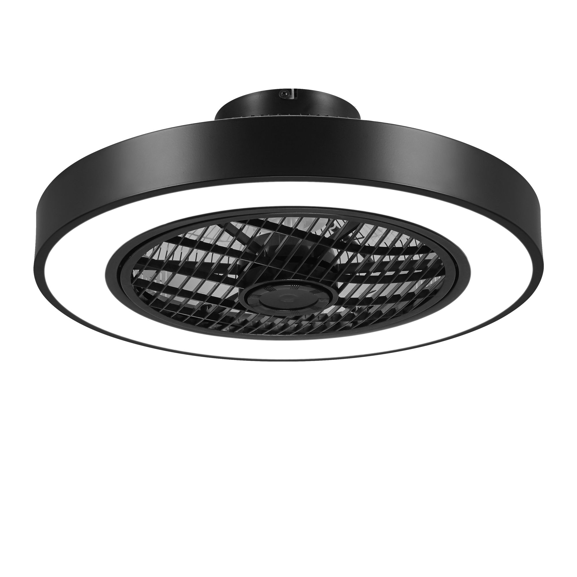 WELLFOR AMAS-C03 20-in Color-Changing Integrated LED Flush Mount White and Black with Ceiling Fan With Light - Remote Included ( 3 -Blade )