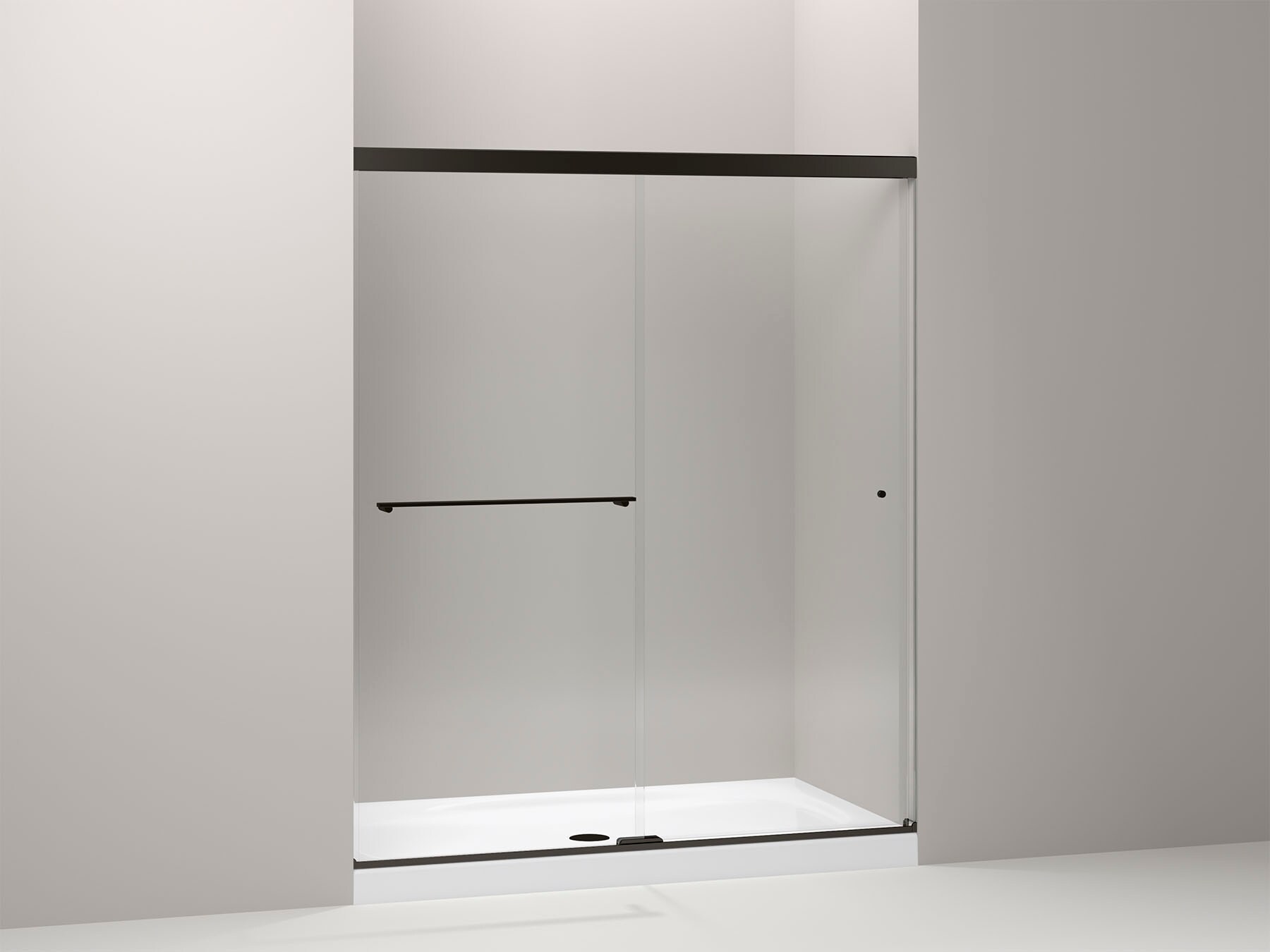 KOHLER 707200-L-ABZ Revel Anodized Dark Bronze 25-in W x 70.0000-Inches H Frameless Sliding Soft Close Shower door 1/4-in Thick Clear Glass