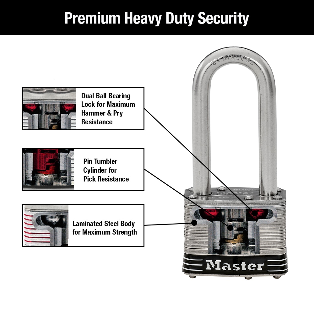 Master Lock Commercial Keyed Padlock, 1-9/16-in Wide x 1-1/2-in