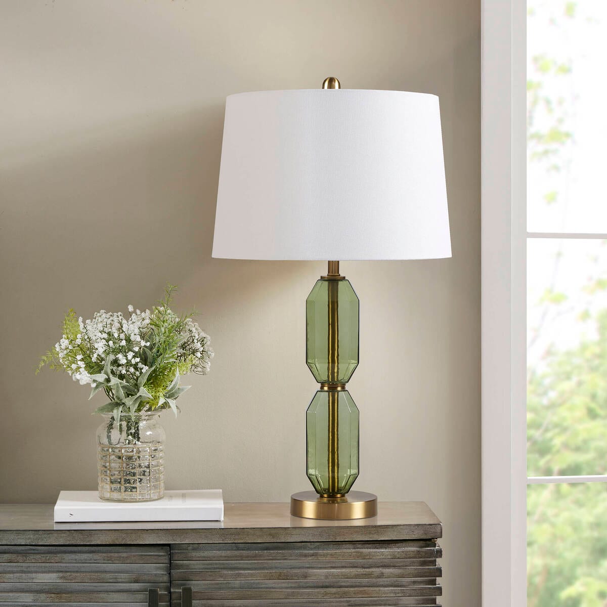 JUSHUA - Faceted Green Glass Table Lamp Green