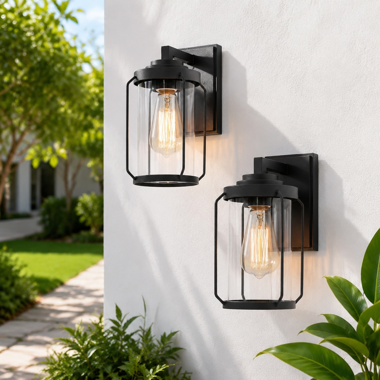 Uolfin - 2 -Pack 1 -Light 10-in H Matte Black Hardwired Outdoor Wall Light