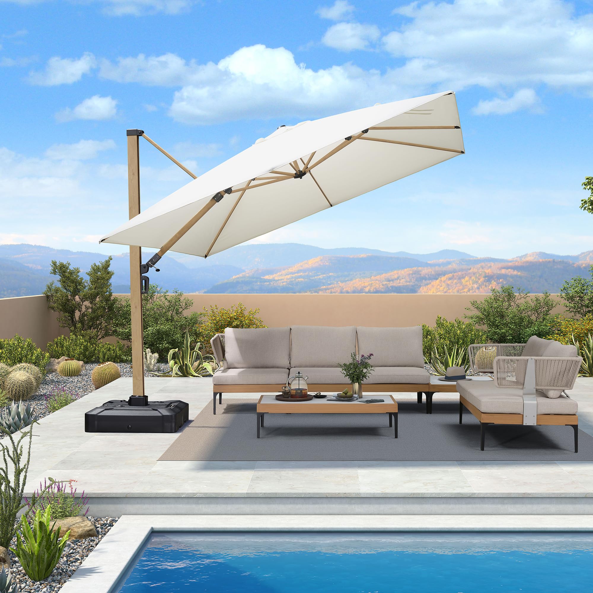 PURPLE LEAF LS06MEB10-CR 10-ft Aluminum Off-white No-tilt Cantilever Patio Umbrella