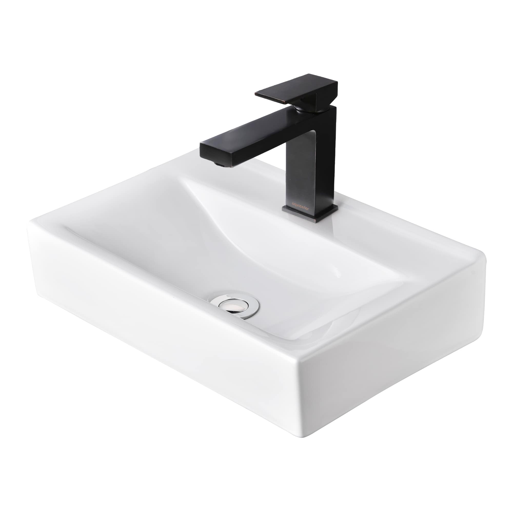 Yescom 80PSKST025-F4-ORB-LO Wall Mount Ceramic Sink w/ Bathroom Square Single Handle Faucet ORB