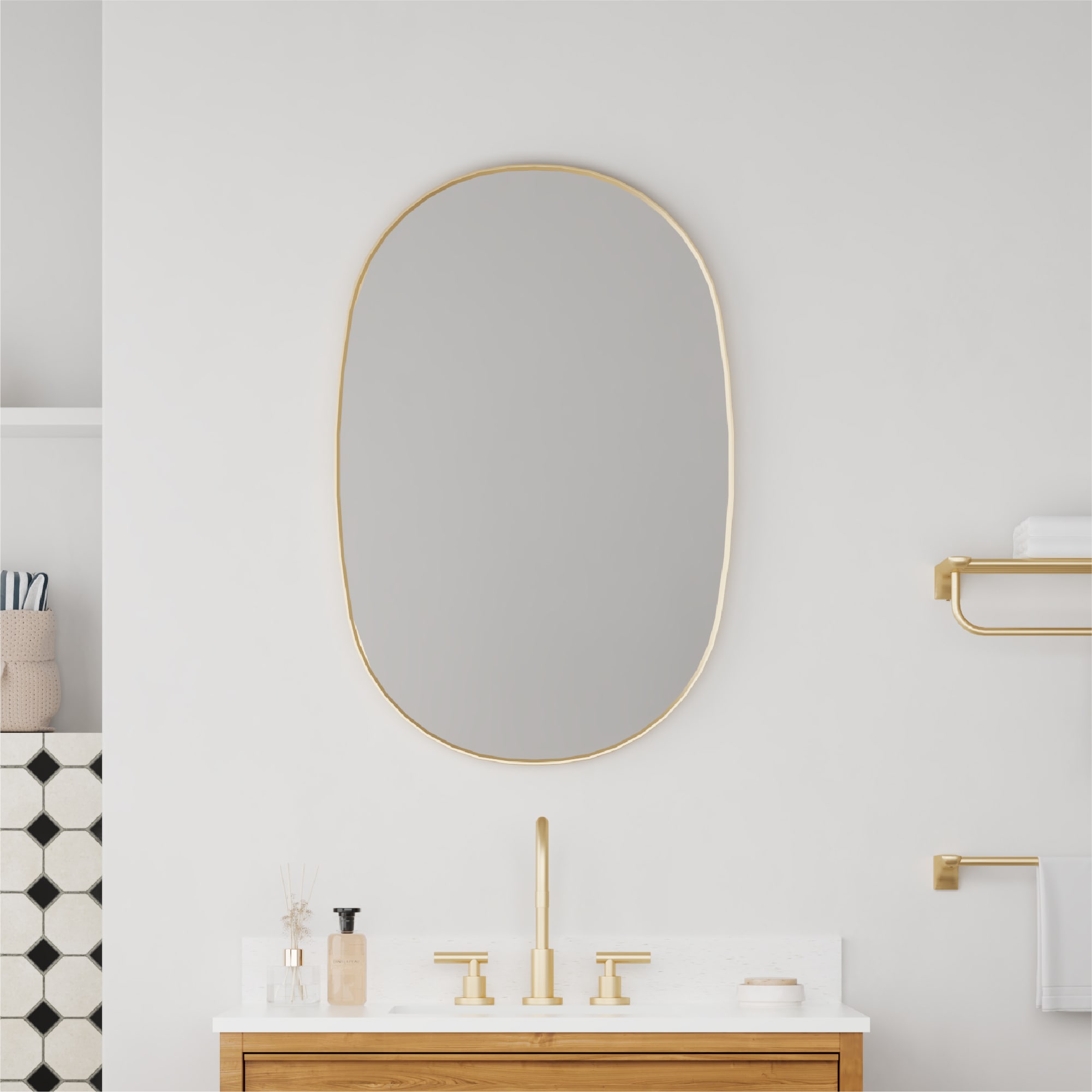 Forclover ASM-M5703 24-Inches x 36-Inches Framed Irregular Bathroom Vanity Mirror ( Brushed Gold )