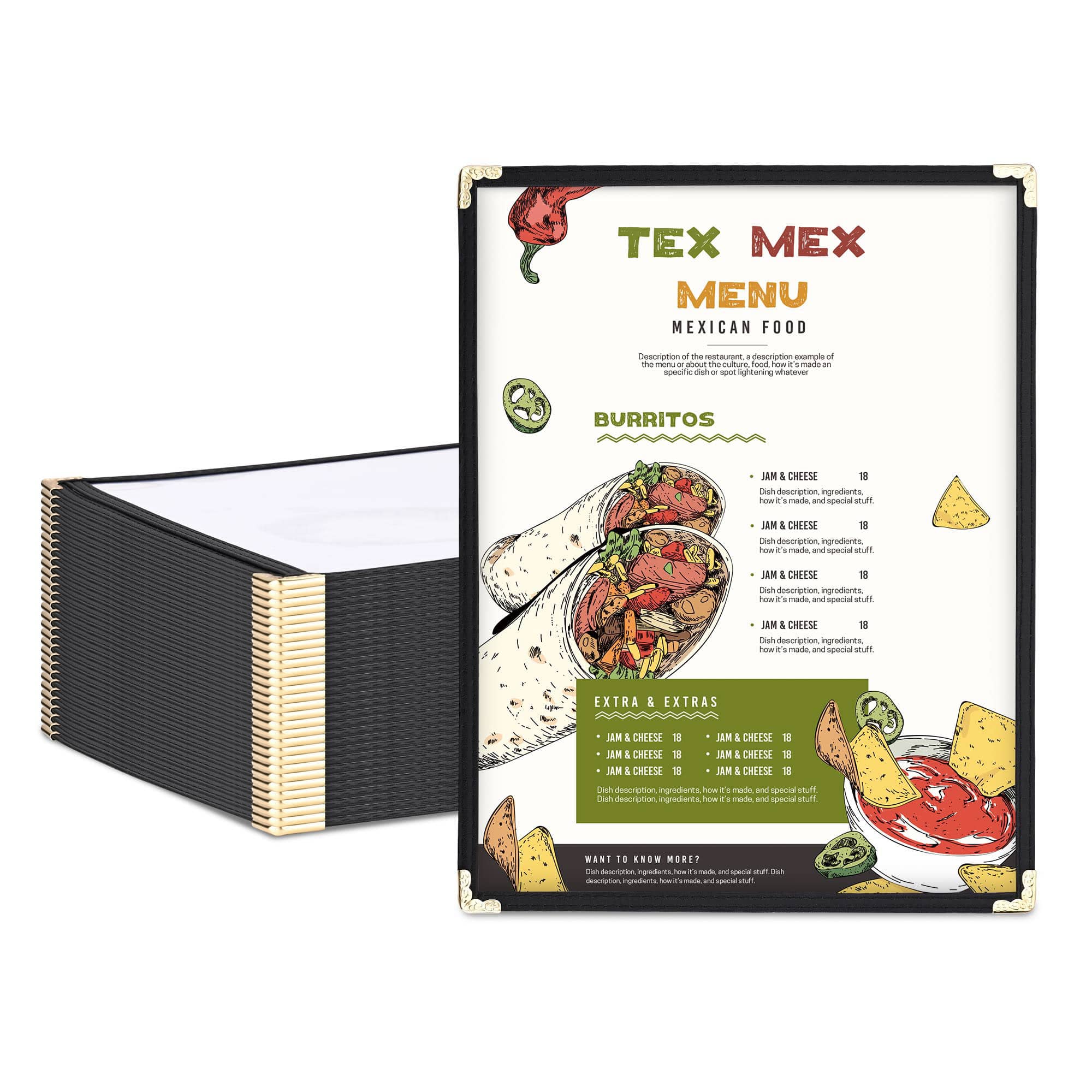 Yescom 26MNC031-811P1-06-LO WeChef 30 Packs Restaurant Menu Covers 8.5 x 11 Single Page 1 Page 2 Views Black