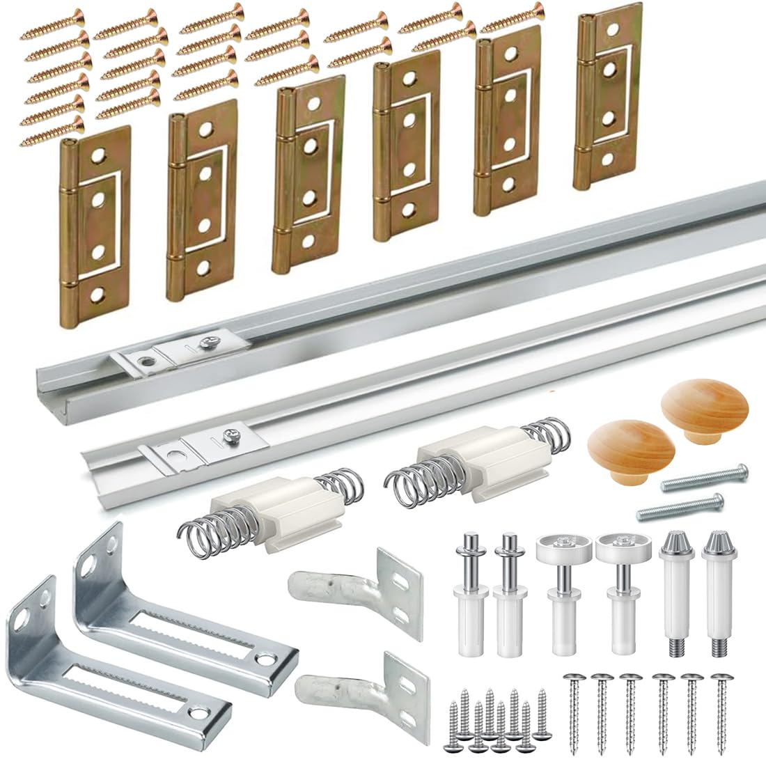 Etokfoks  60 in Bifold Door Hardware Repair Kit with Track Stainless Steel and Nylon Silver