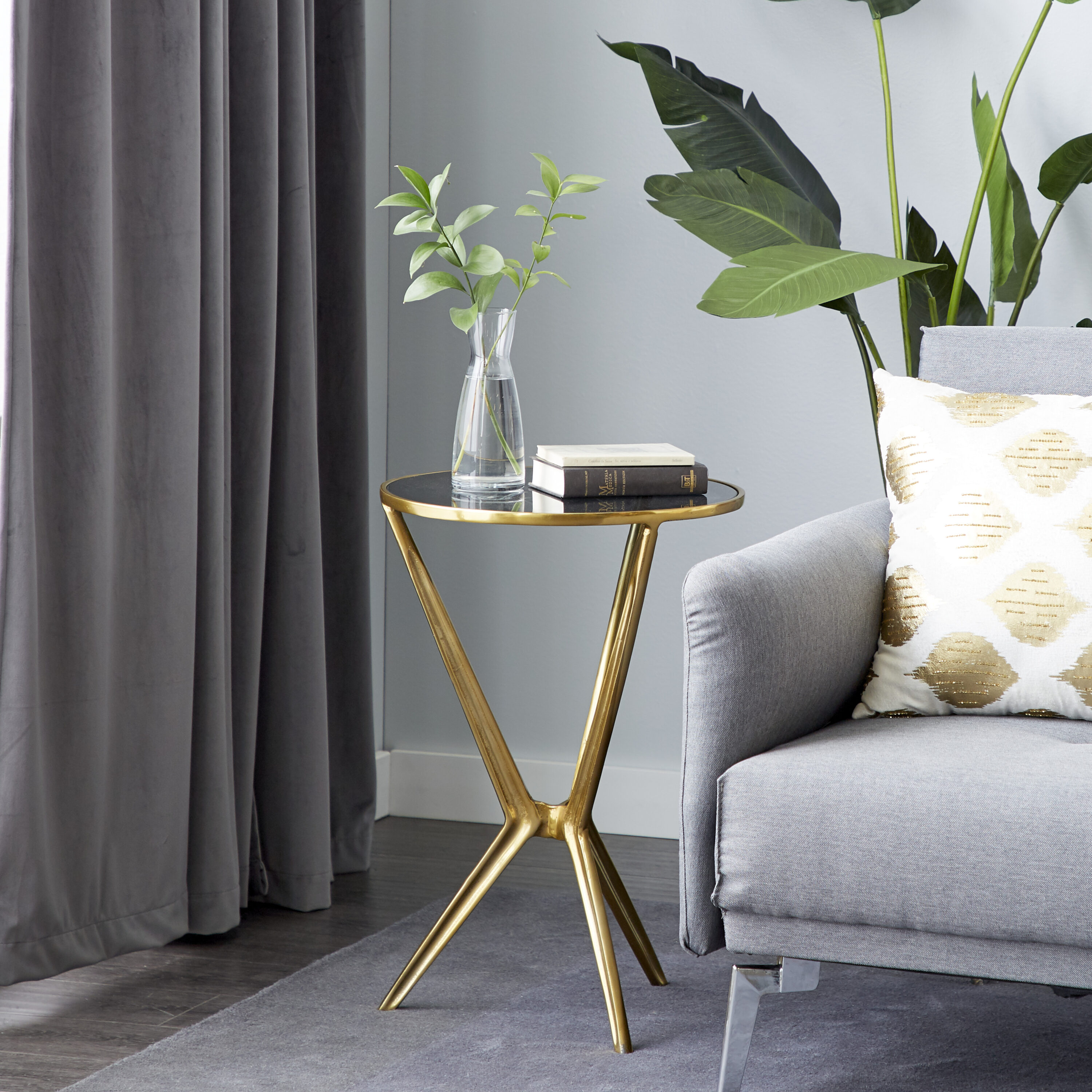 Grayson Lane 80861 16-Inches W x 24-Inches H Gold with Shaded Glass Top Glass Round Modern End Table