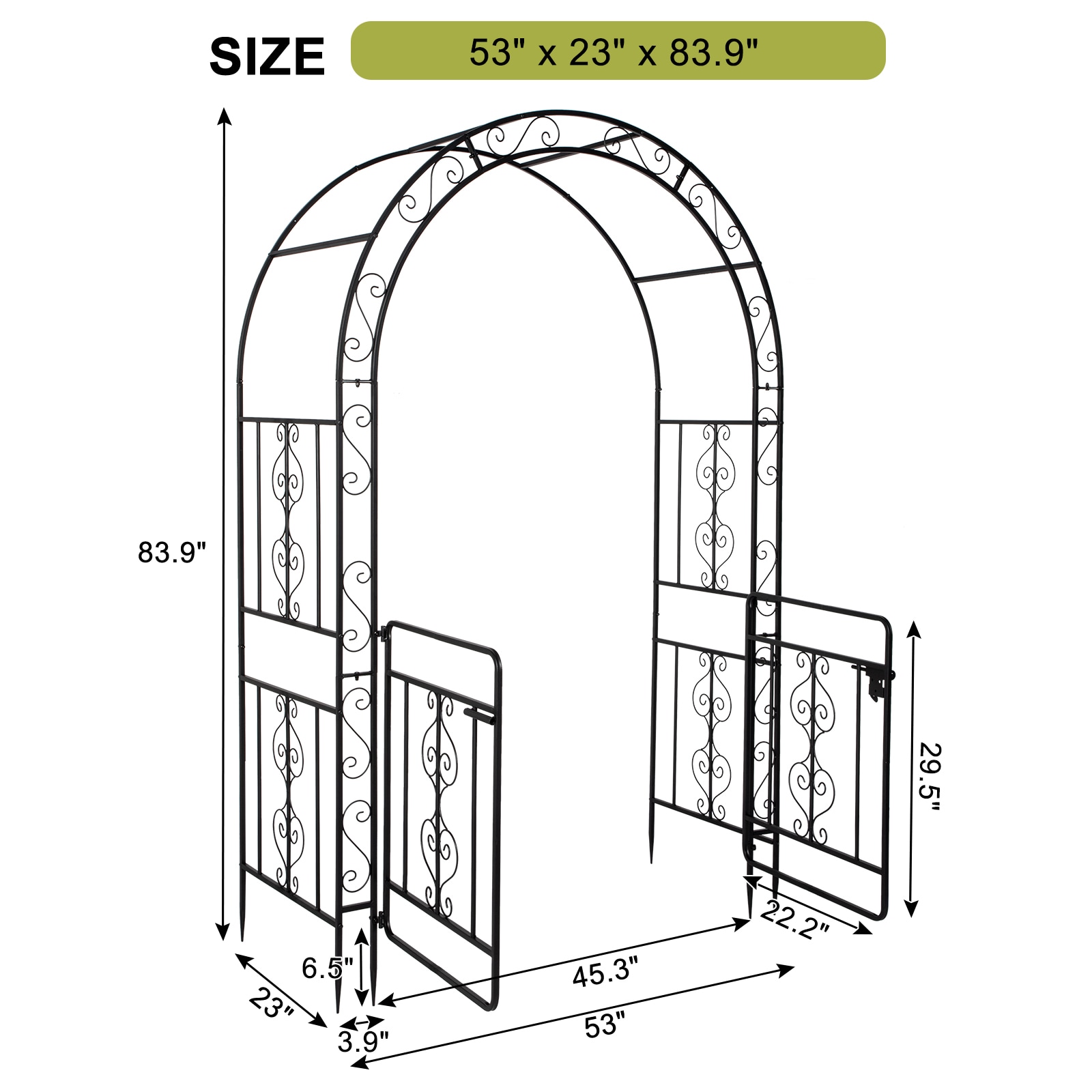 Outopee Iron Arbor 4.41-ft W x 7-ft H Black Garden Arbor in the Garden ...