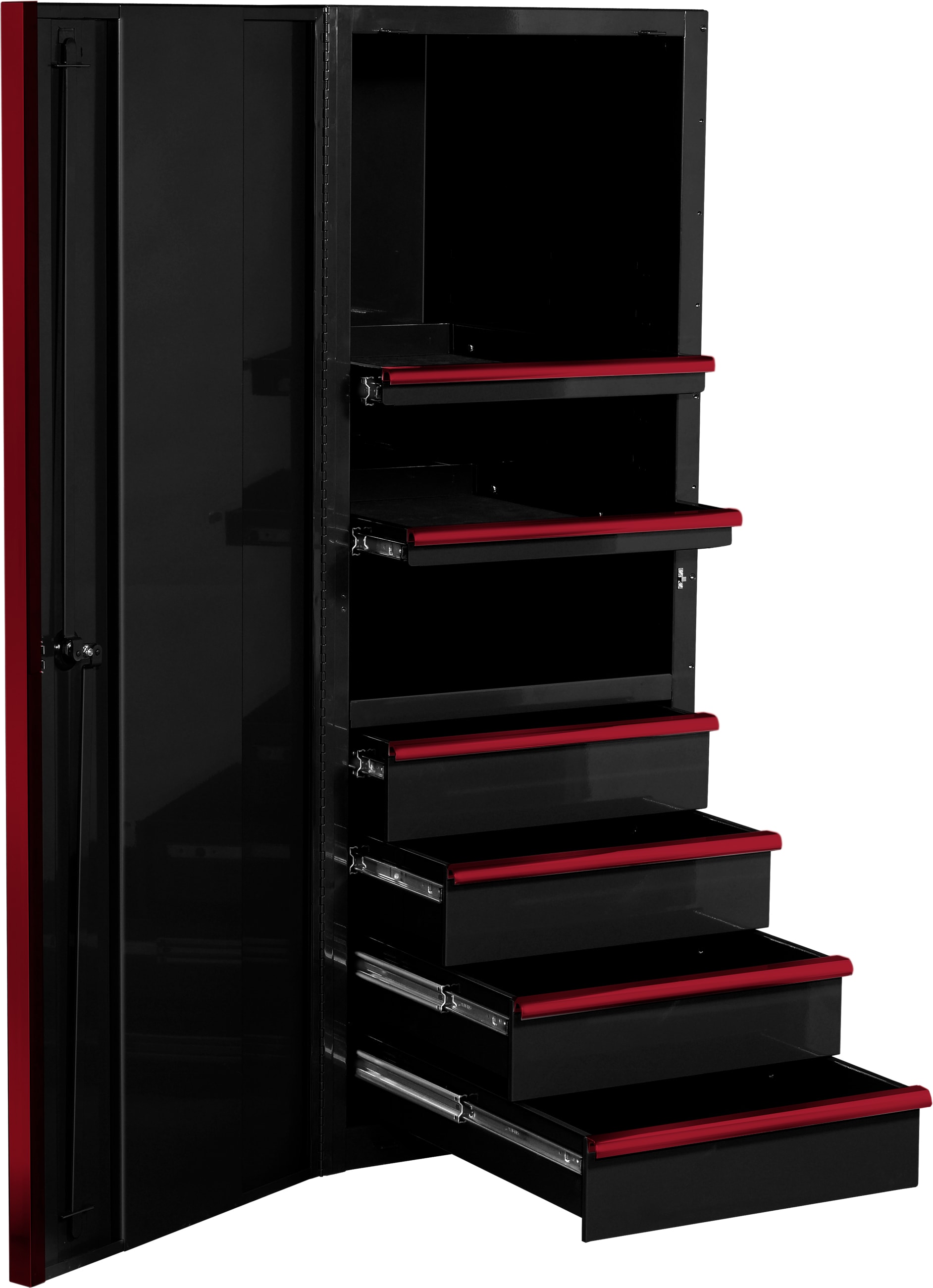 Extreme Tools EX2404SCQBKRD EX Professional Series 24-in W x 63.5-in H x 30-in D 4 -Drawer Steel Tool Chest ( BLACK POWDER COAT w RED ANODIZED Aluminum DRAWER PULLS )