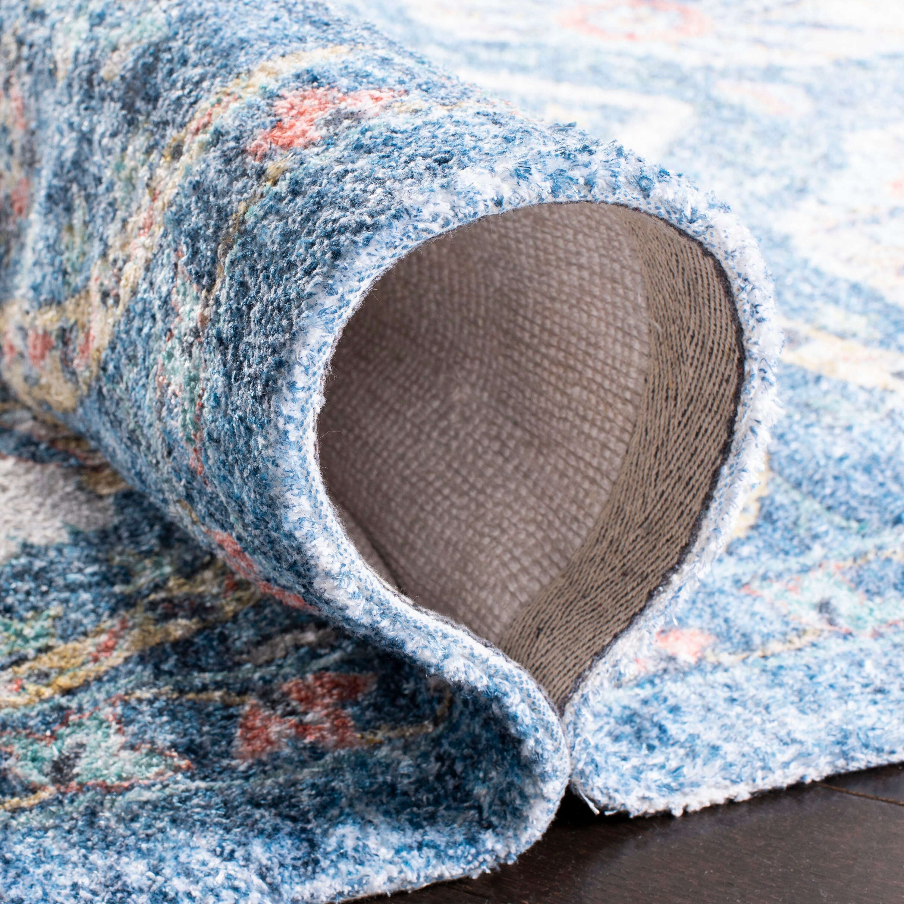 Handmade Saffron Blue & Cream Flatweave Wool-Cotton Blend Rug - 3' x 5'