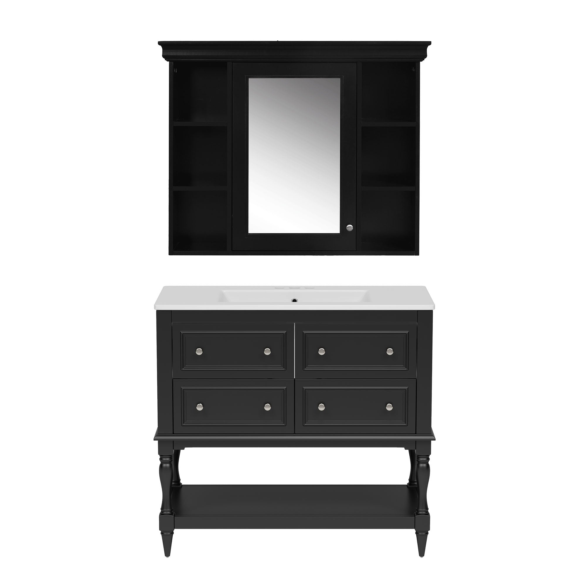 Boyel Living 36 Inch Bathroom Vanity Set with Medicine Cabinet Ceramic Sink Black