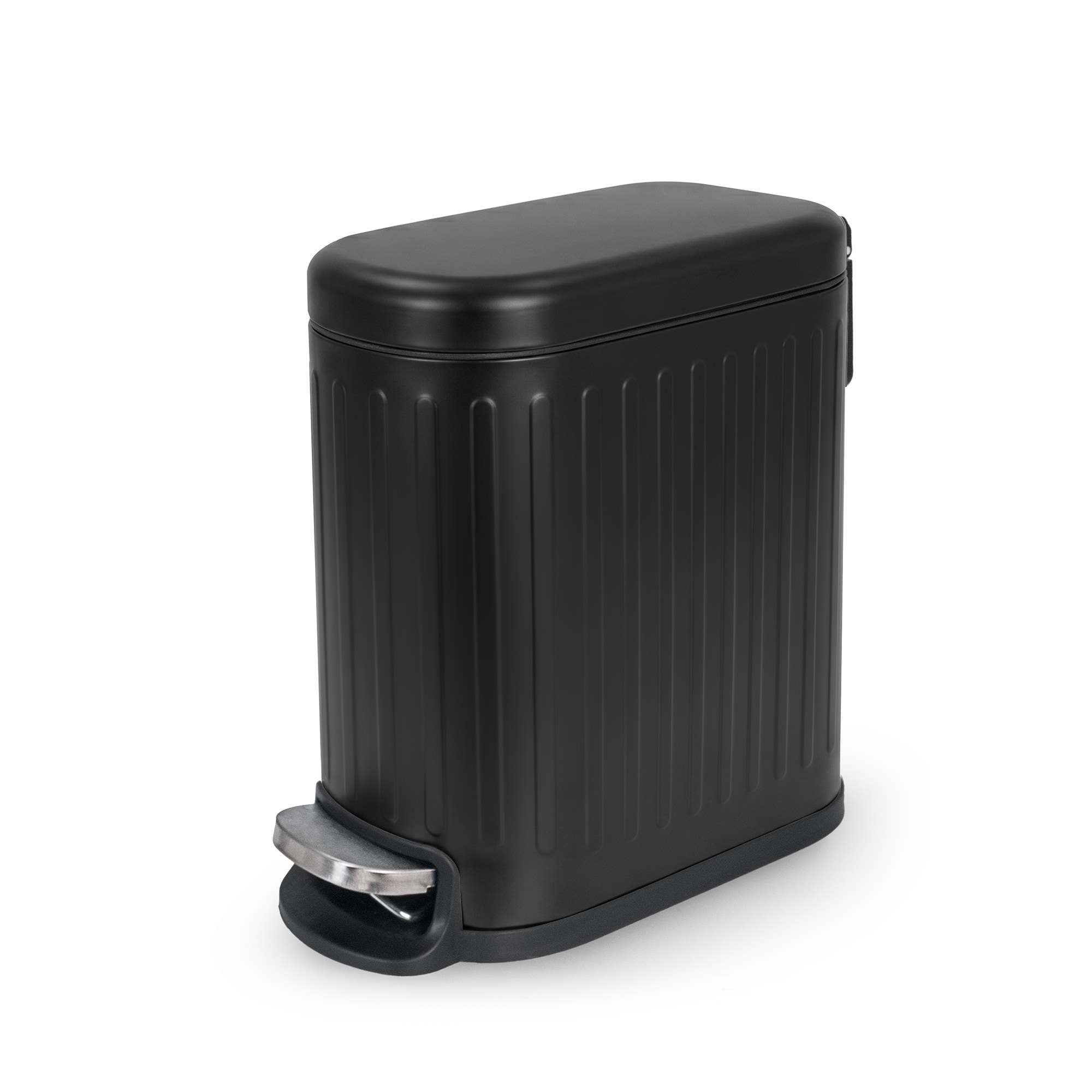 ACENTO 5 Liter Ribbed Black Metal Step Trash Can