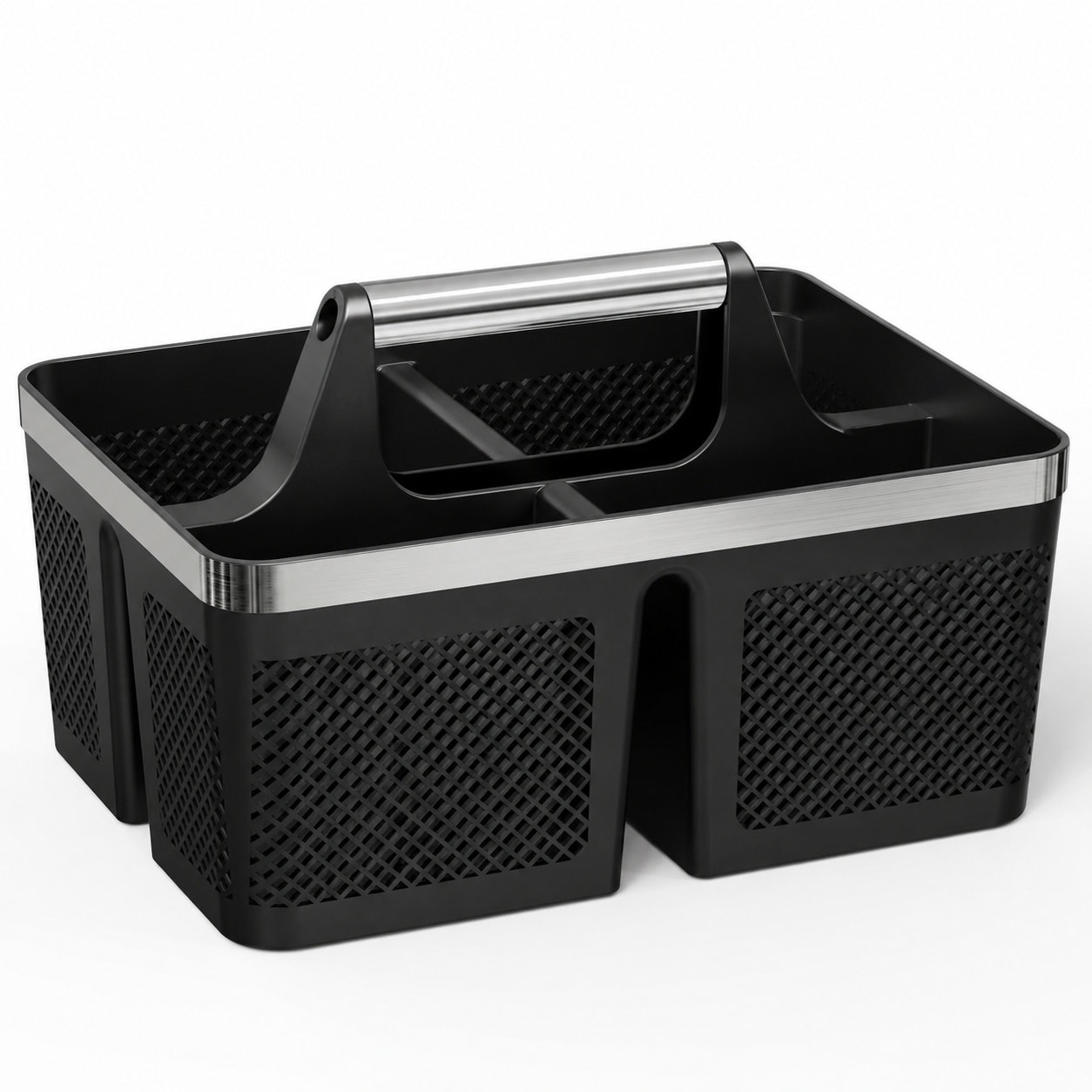 Aoibox  Portable Shower Caddy Plastic Bath Organizer Tote with Handle and Drainage Holes 3 Compartments Black