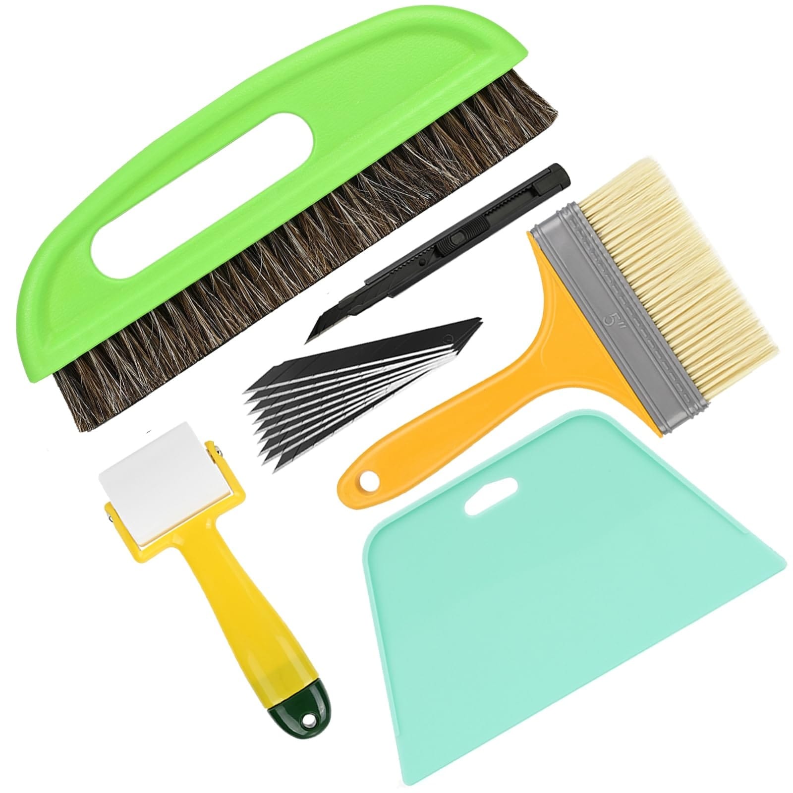 LAIFUCAM  Wallpaper Smoothing Tool Kit 6 Piece with Smoothing Brush Squeegee Seam Roller Craft Knife and Paste Brush for Peel and Stick Wallpaper