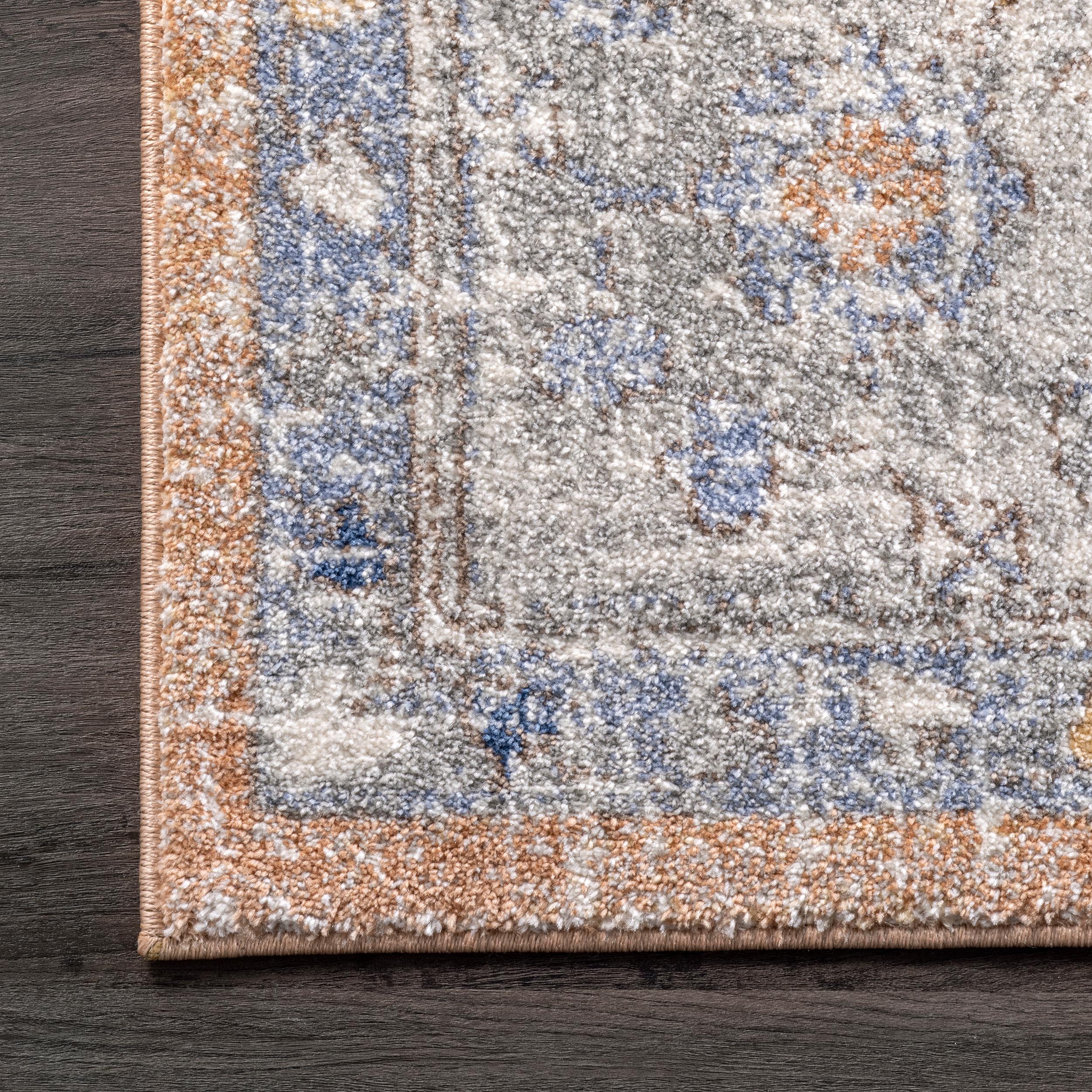 Vintage Orange and Blue Floral Square Area Rug