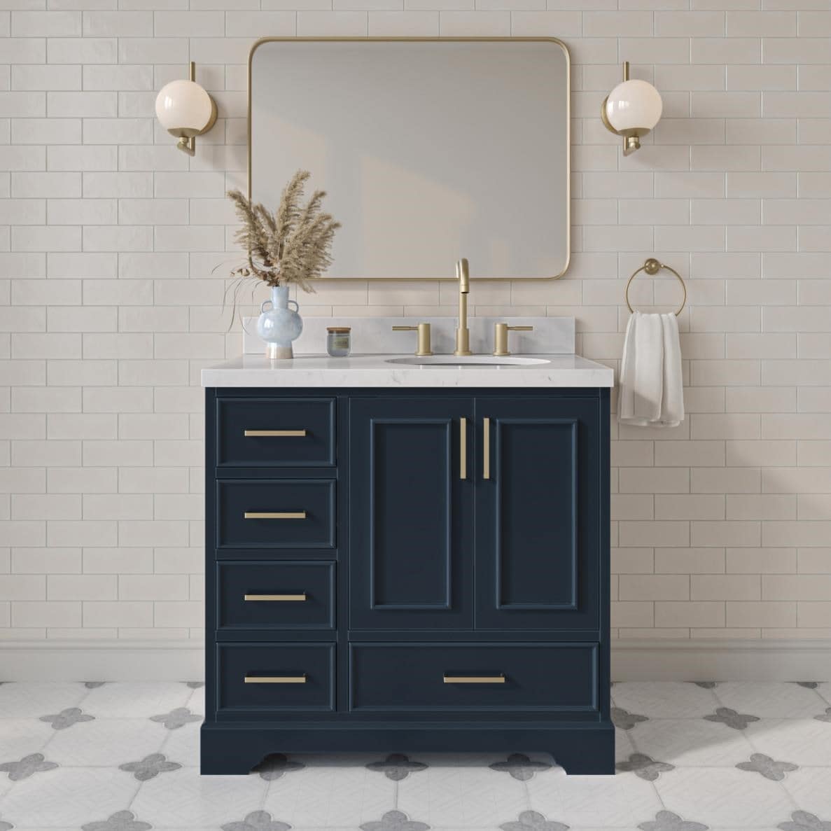 ARIEL - Stafford 36-in Midnight Blue Undermount Single Sink Bathroom Vanity with Carrara White Qu...