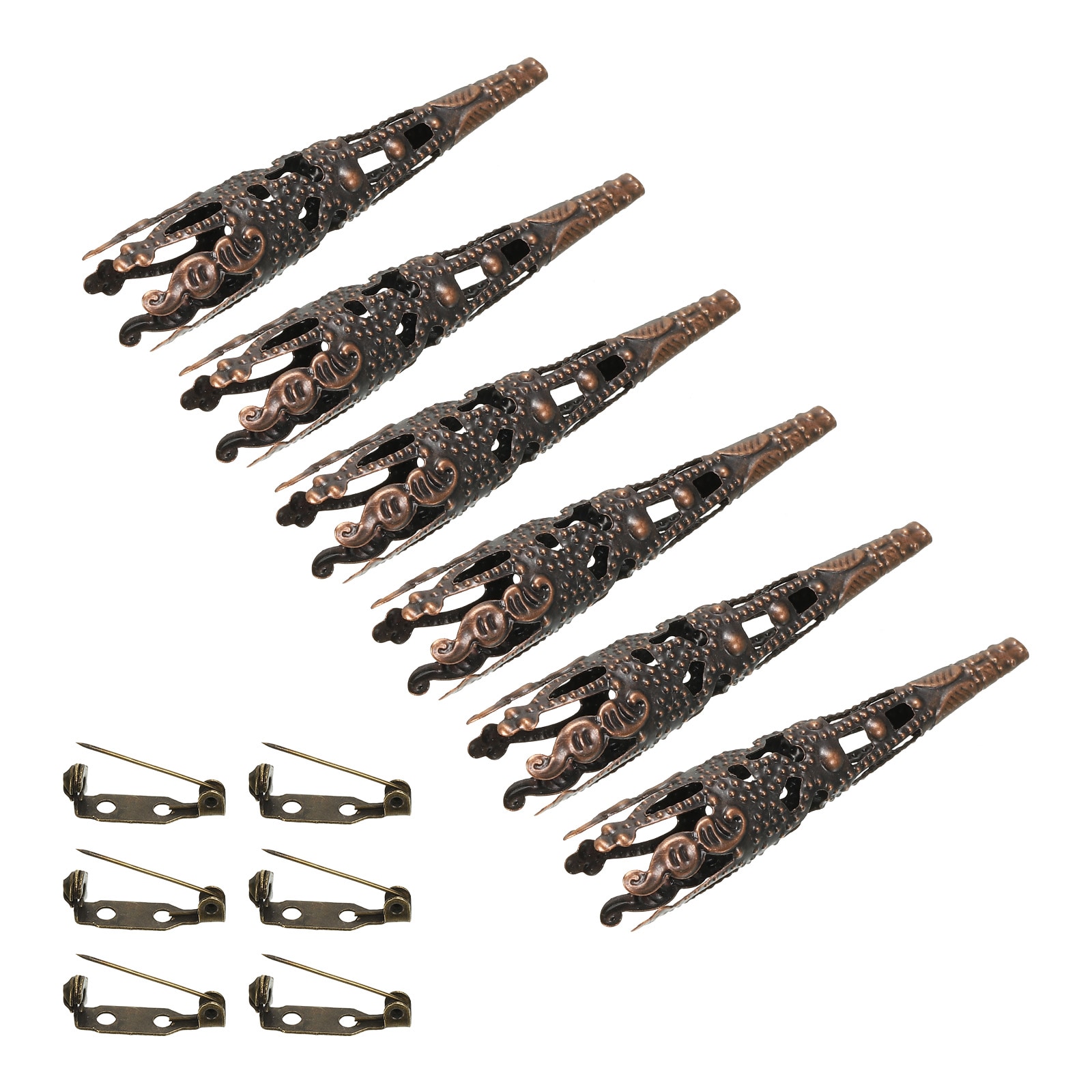 PATIKIL 41mm Corsage Decorative Holder 6pcs Brooch Pin Vase Pocket Boutonnieres Holder with Bar Pins for Wedding Party DIY Crafts Copper