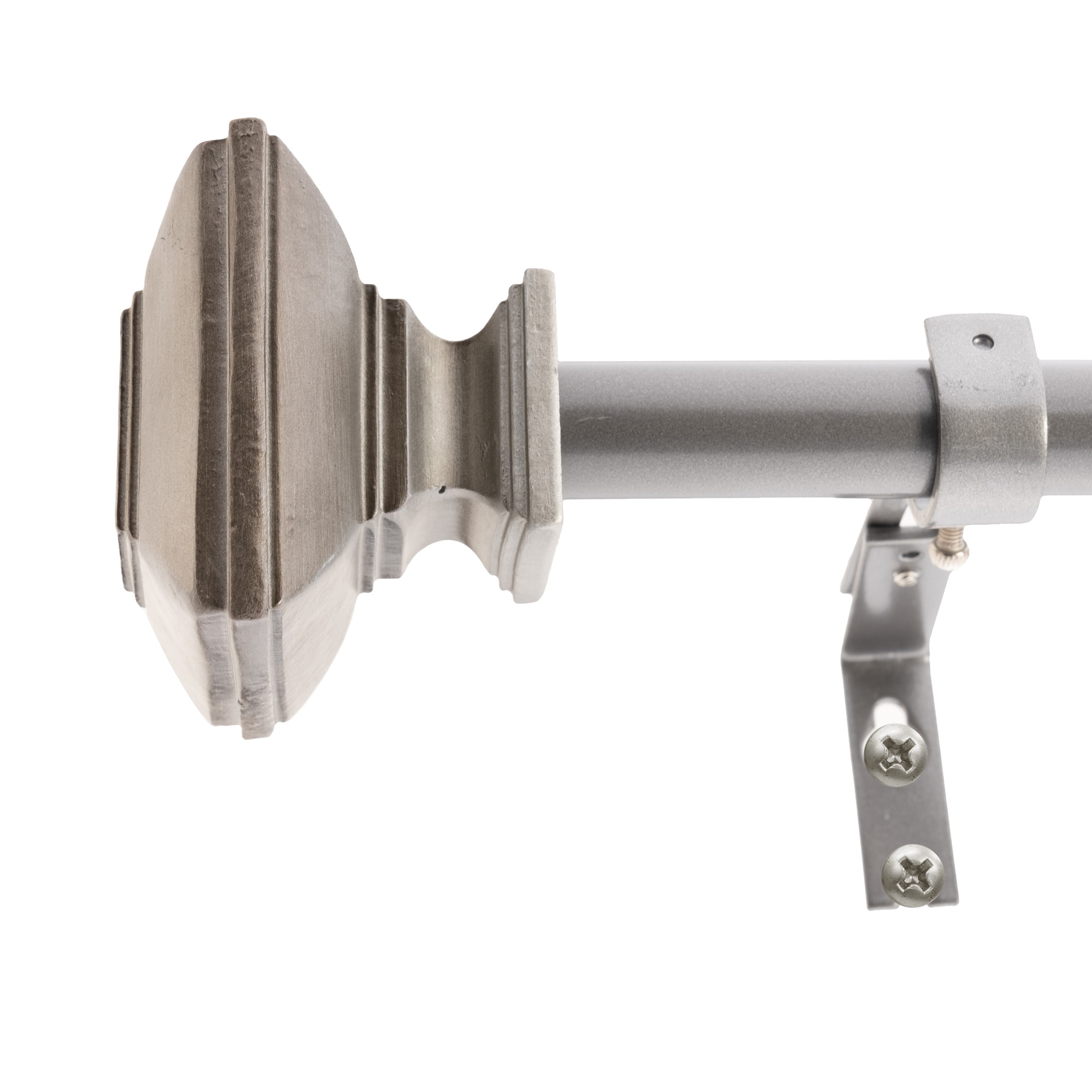 Decopolitan 31123-VS 72-in to 144-in Venetian Silver Steel Single curtain rod with Finials