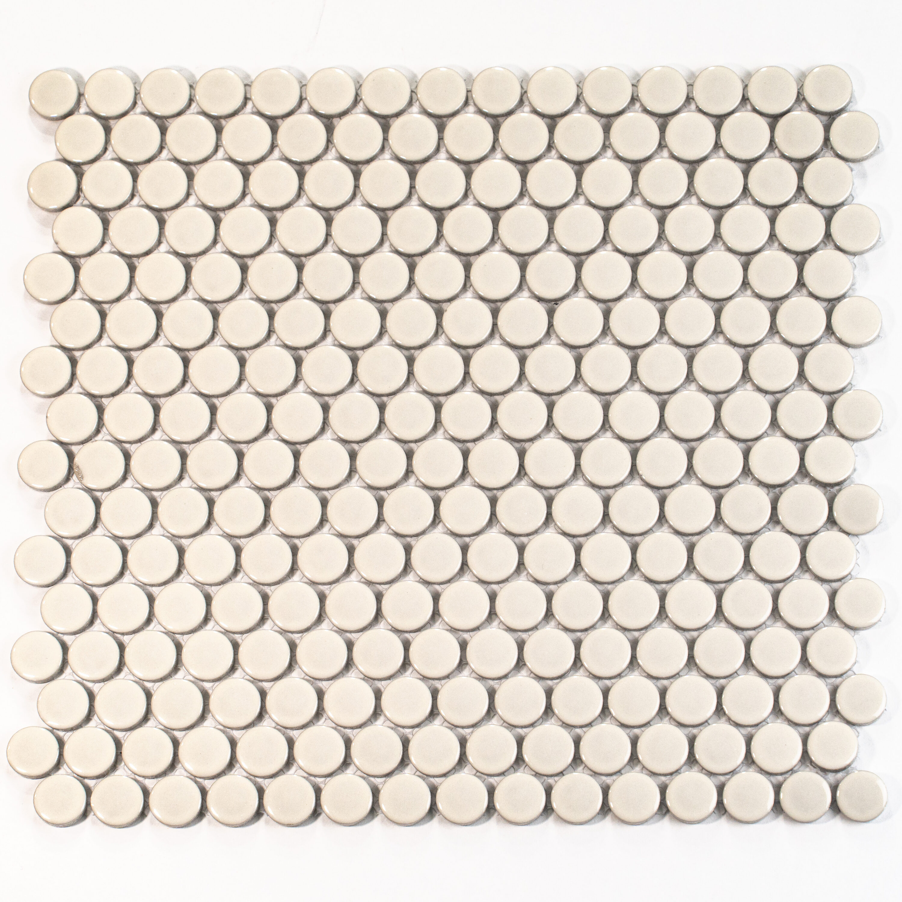 Cirkel Beige Glossy Penny Round Porcelain Mosaic Tile Sheet