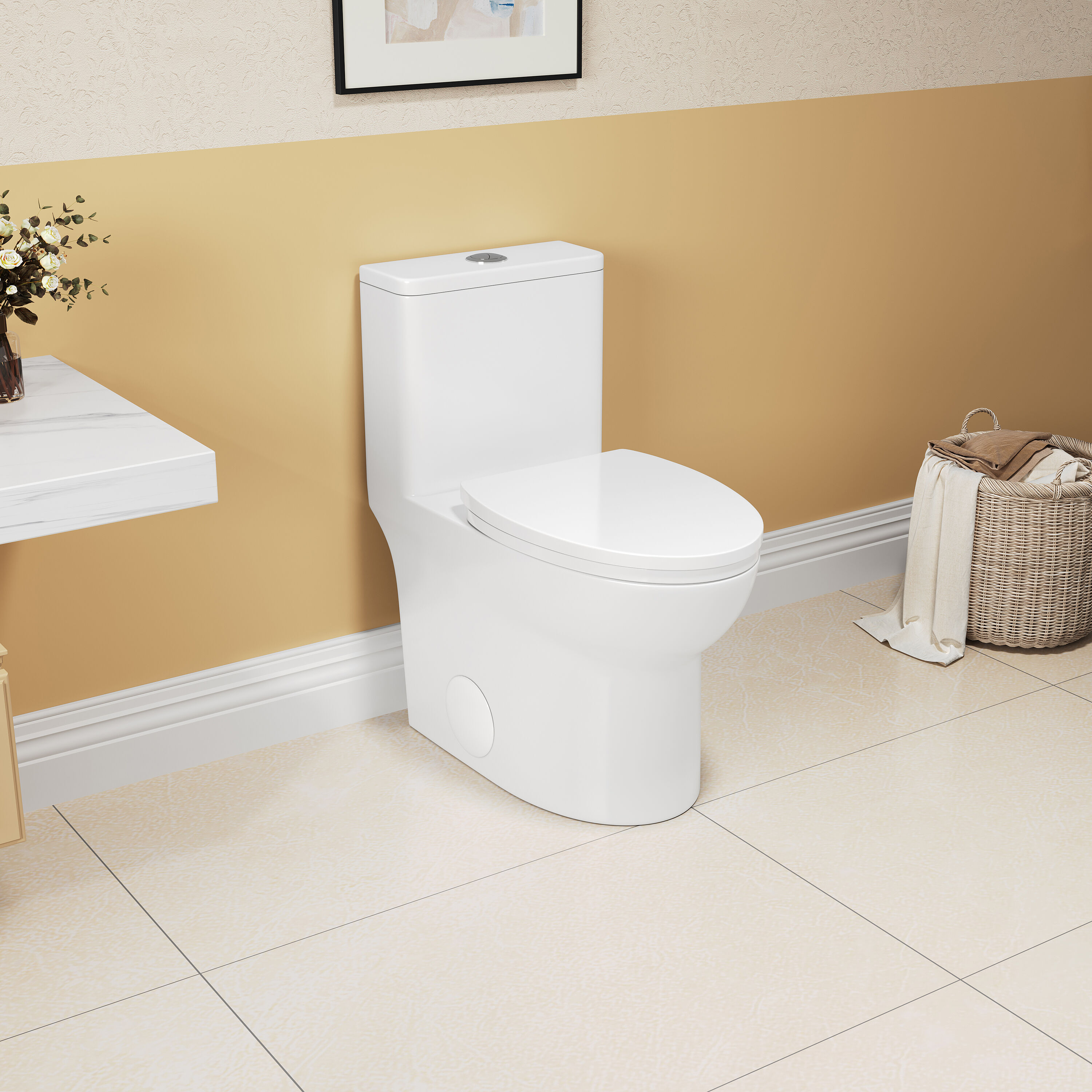 Wooakway - 11/16 GPF Elongated Comfort Height Floor Mounted One-Piece Toilet CUPC Certified Water...