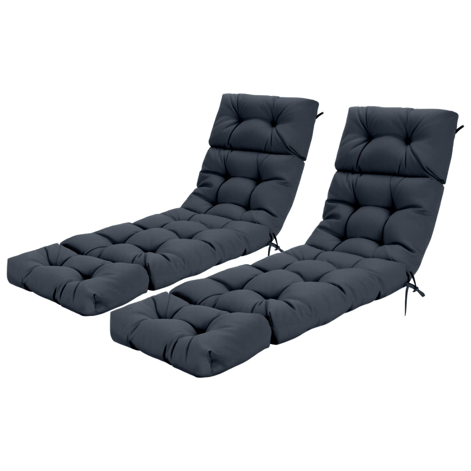 SUGIFT - 73-in x 22-in High Back Outdoor Lounge Chaise Cushion Set of 2 in Gray with String Ties ...