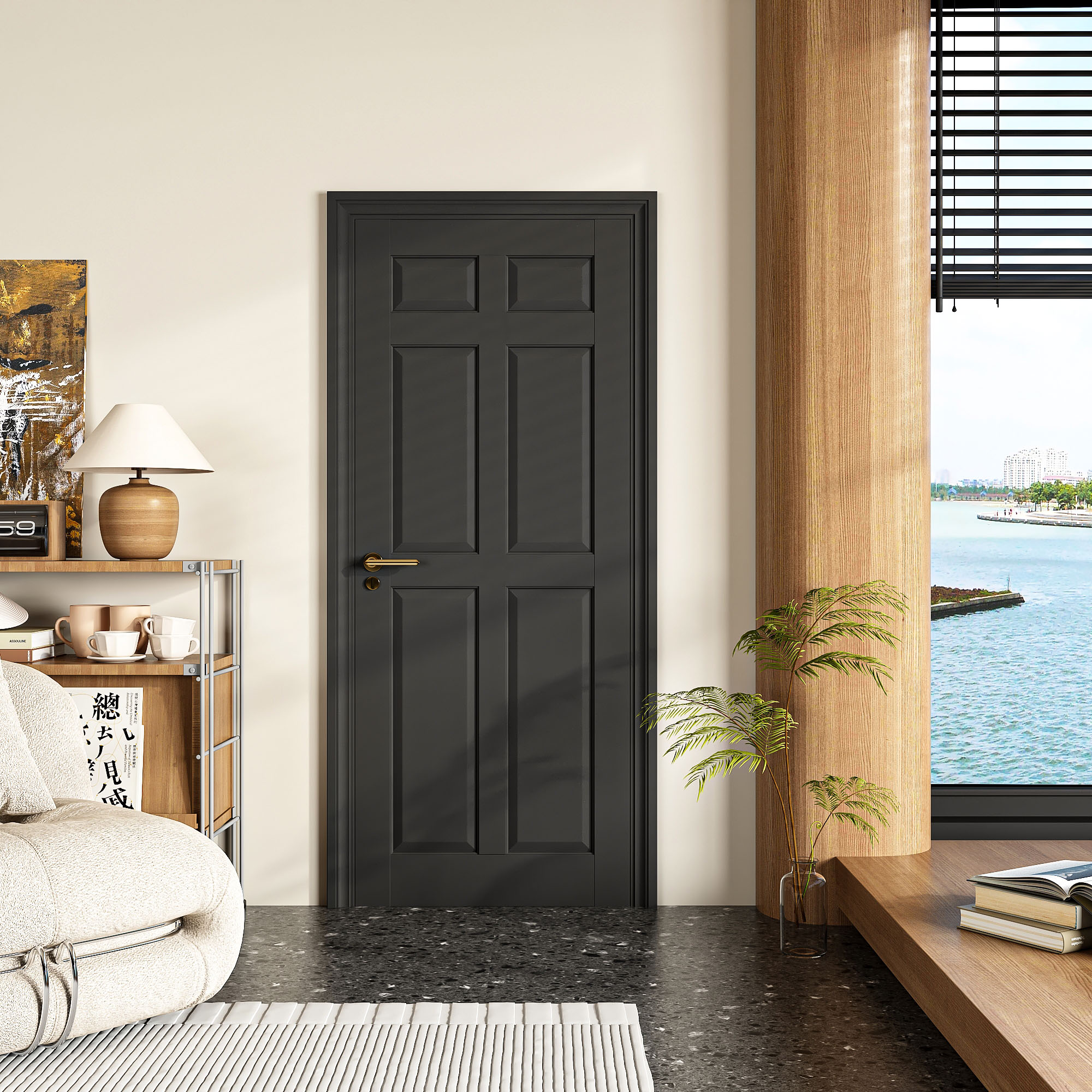 PexFix 30-in W x 80-in H Black Baking Paint Interior Door Shaker Style ...