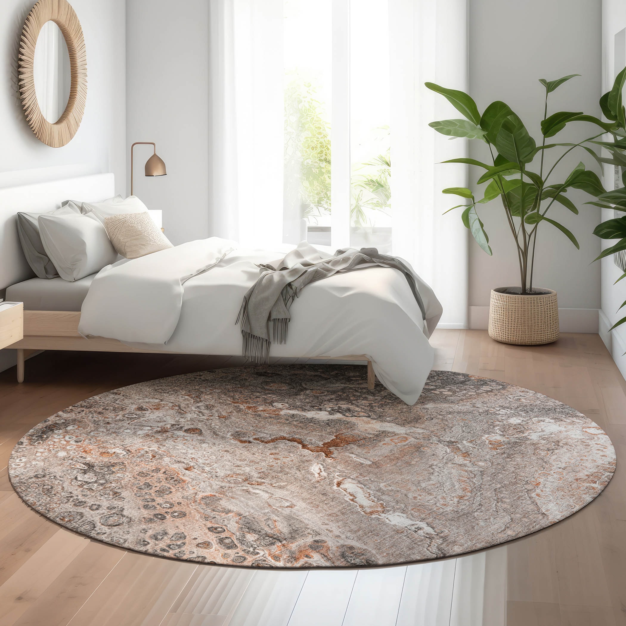 Addison Rugs AMF588TR8RO Mayfield AMF588TR 8 x 8 (ft) Loomed Polyester Terracotta Round Indoor Geometric Machine washable Area rug