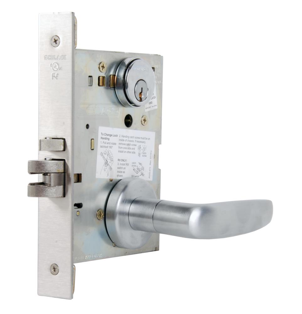 Schlage L9080P 07A 626 Series Series Mortise Locks Satin Chrome Interior/Exterior Keyed Entry Door Handle
