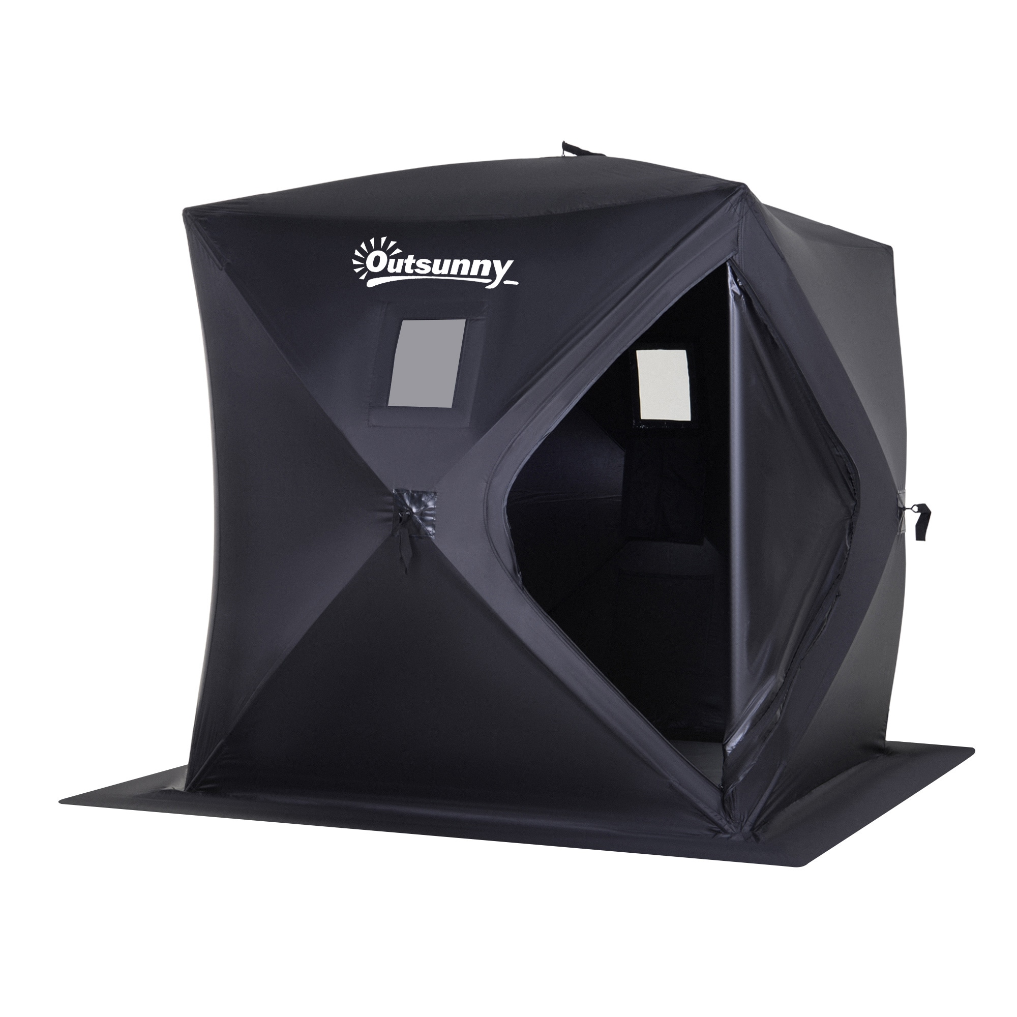 Outsunny 2 Person Ice Fishing Shelter Pop Up Portable Ice Fishing Tent with Carry Bag Windows and Anchors Black