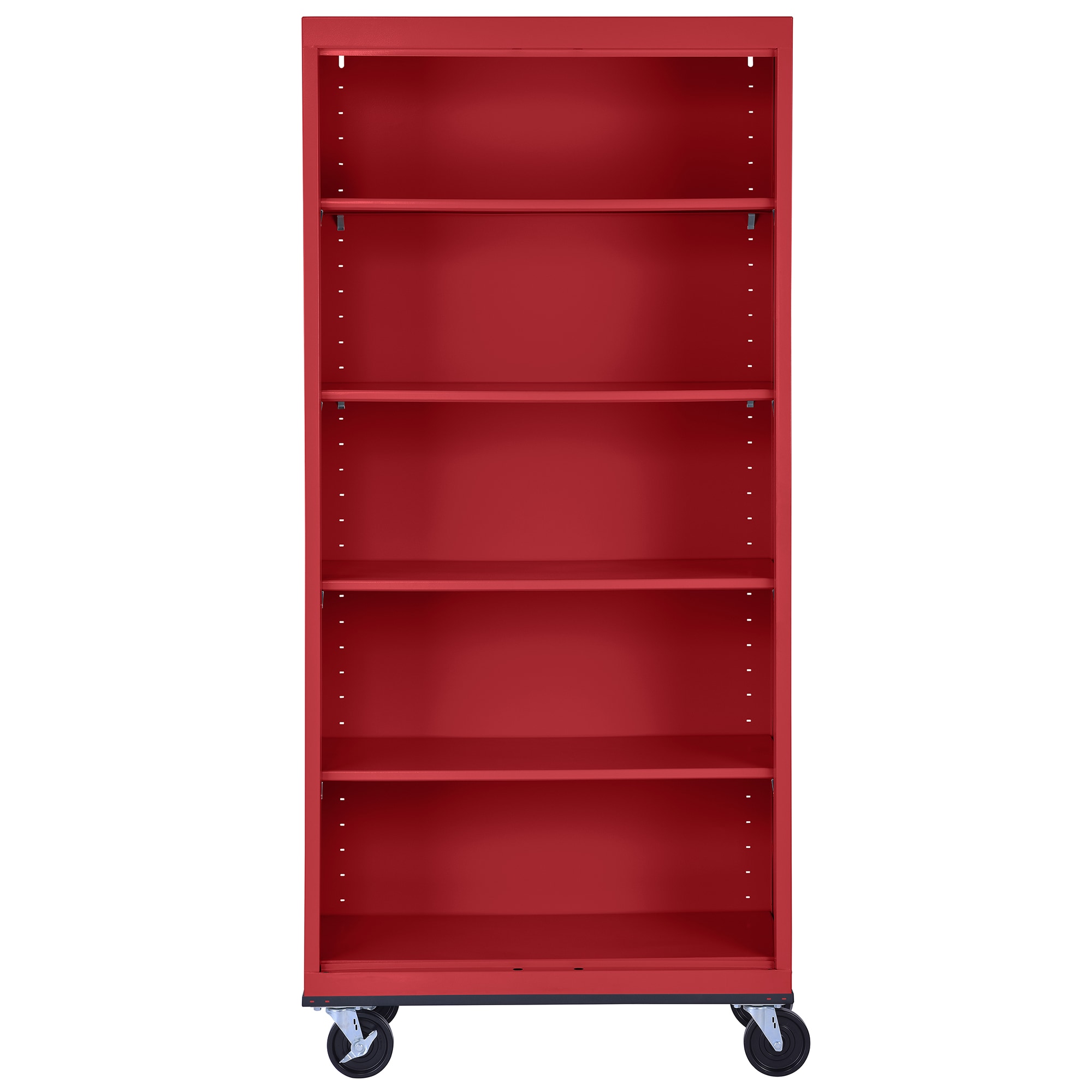 Red Steel Mobile Bookcase with Adjustable Shelves, 78" Height