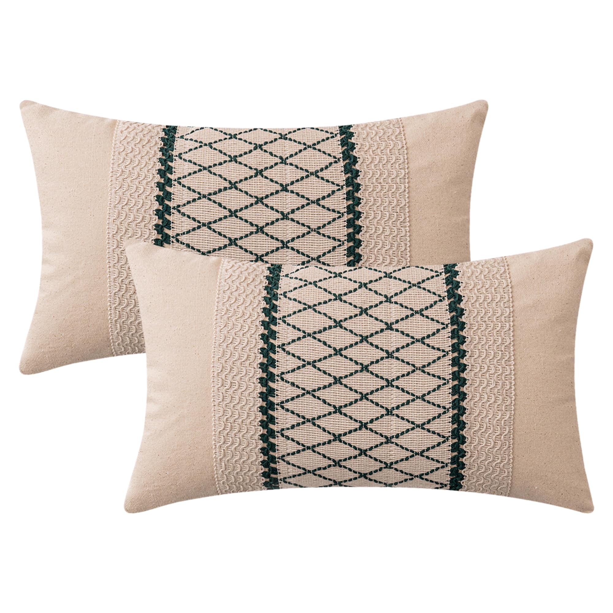Unique Bargains Geometry Weave Patchwork Throw Pillow Covers 2pcs for Sofa Farmhouse Living Room Decor 12 x 20 Inch Dark Green
