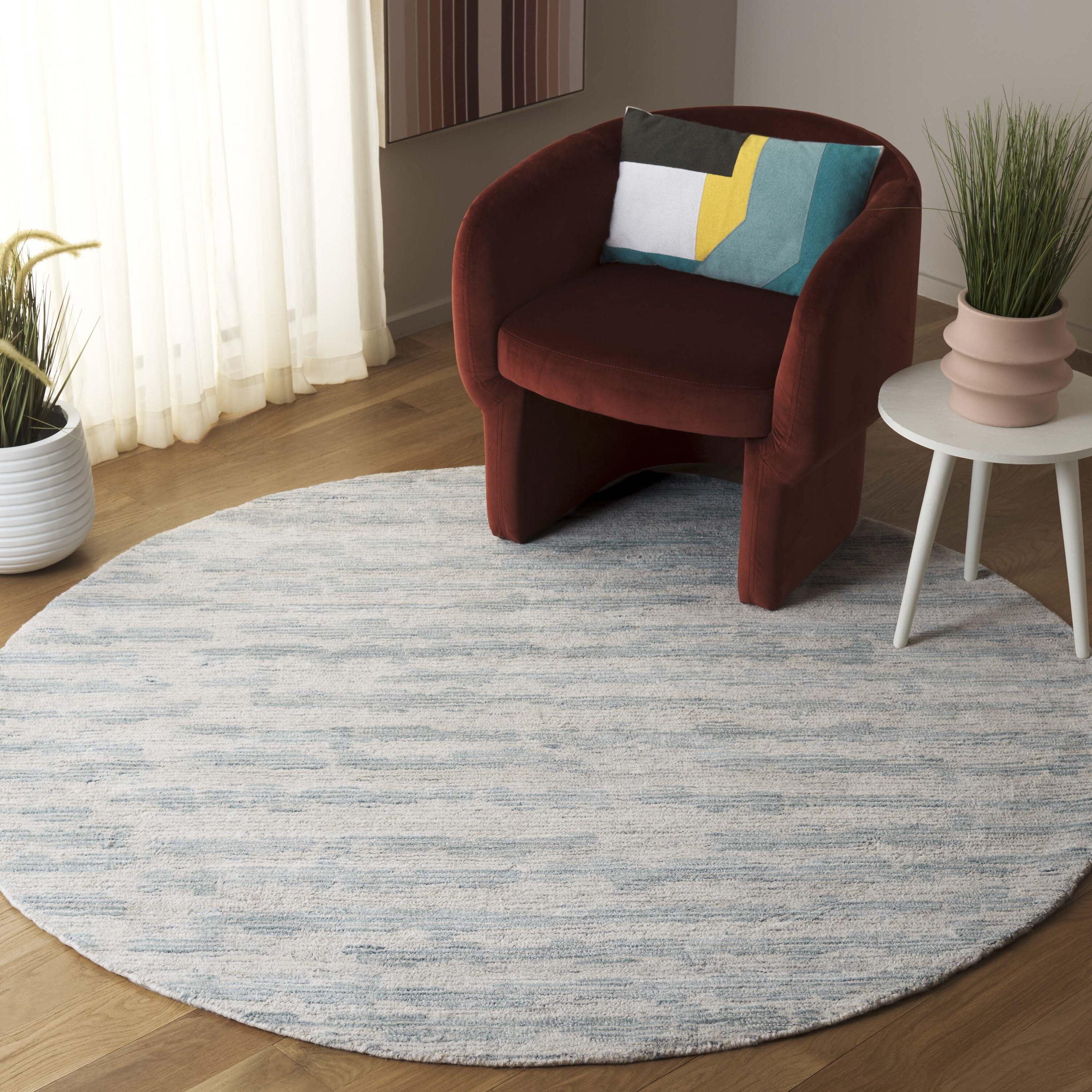  Ebony 919 Ivory/Light Blue Contemporary 6ft x 6ft Round Rug