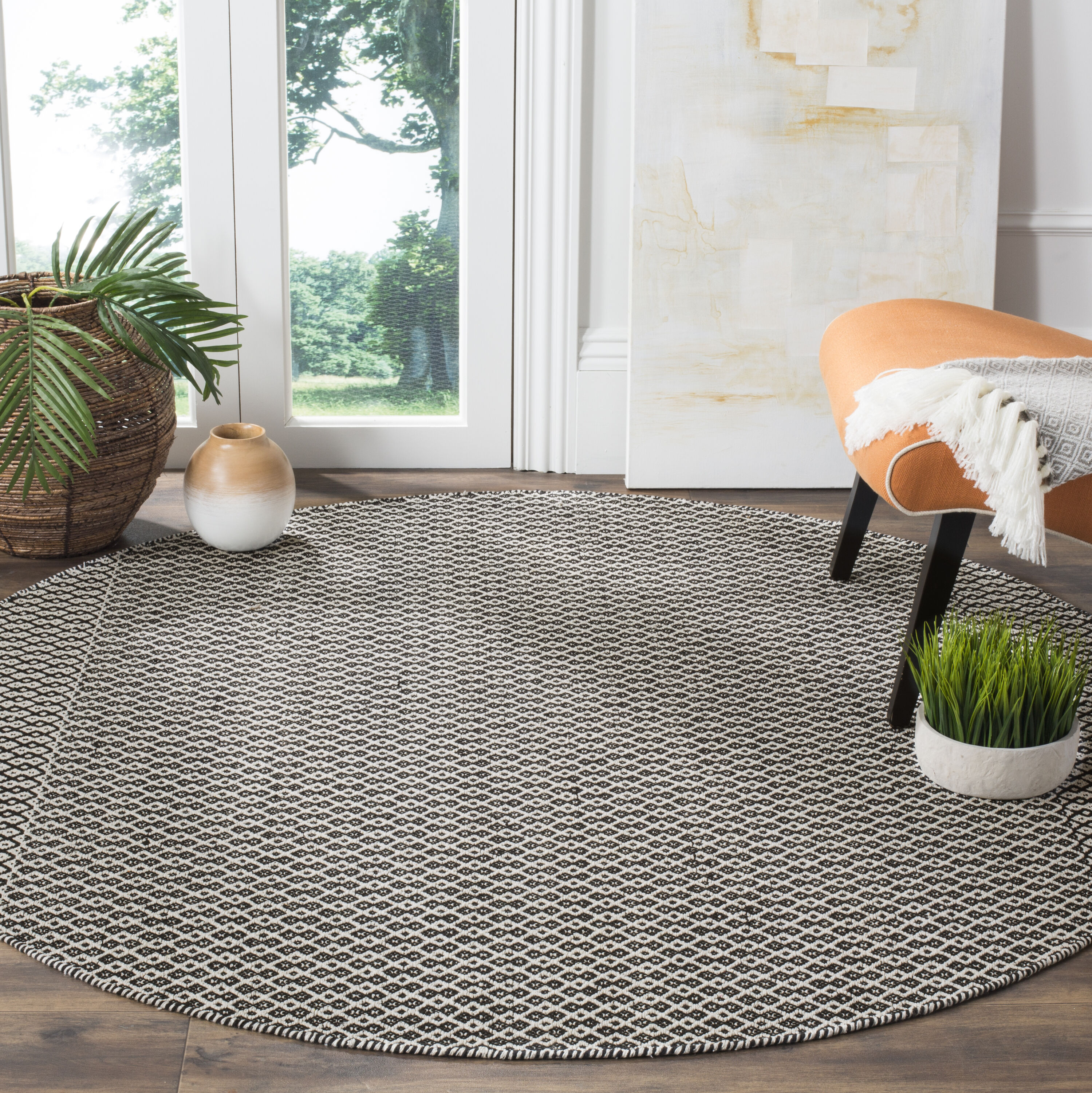 Safavieh MTK339D-6R Montauk Mandalay 6 x 6 (ft) Cotton Ivory/Black Round Indoor Geometric Coastal Area rug