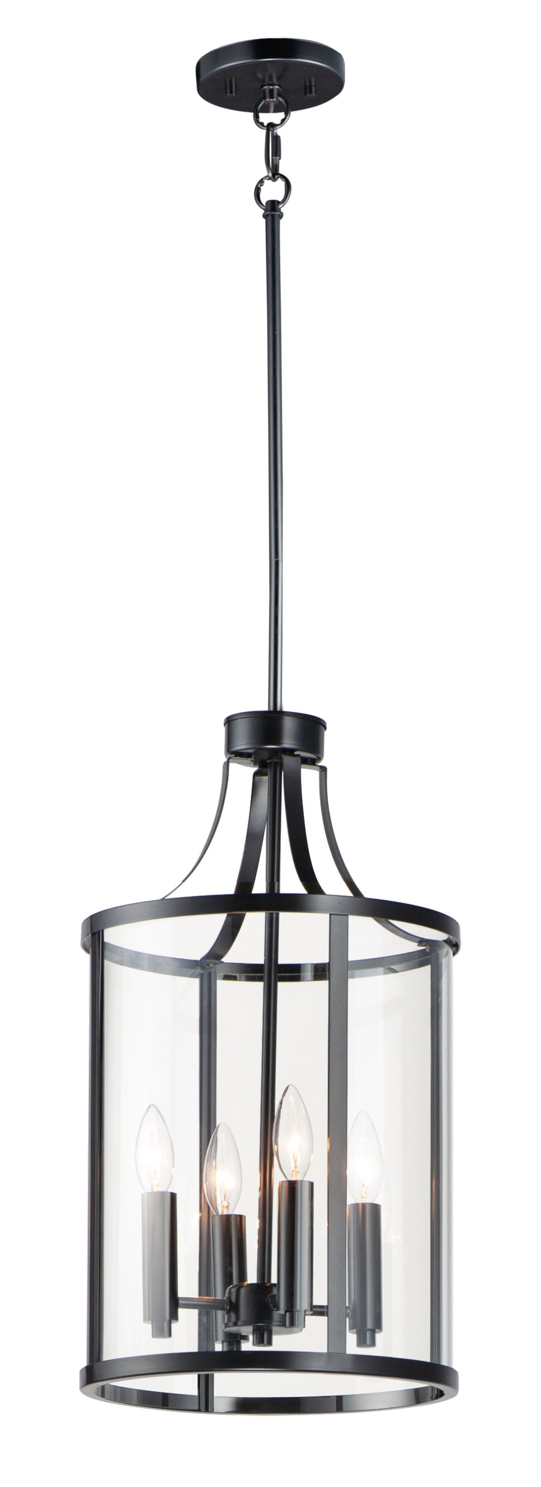 Maxim Lighting 25253CLBK Sentinel 4 -Light Black Transitional Clear glass Cylinder Medium Hanging Pendant light