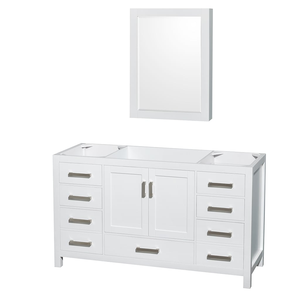 Wyndham Collection WCS141460SWHCXSXXMED Sheffield 60-Inches White with Brushed Chrome Trim Bathroom Vanity Base Cabinet without Top (Mirror Included) (Medicine Cabinet Included)