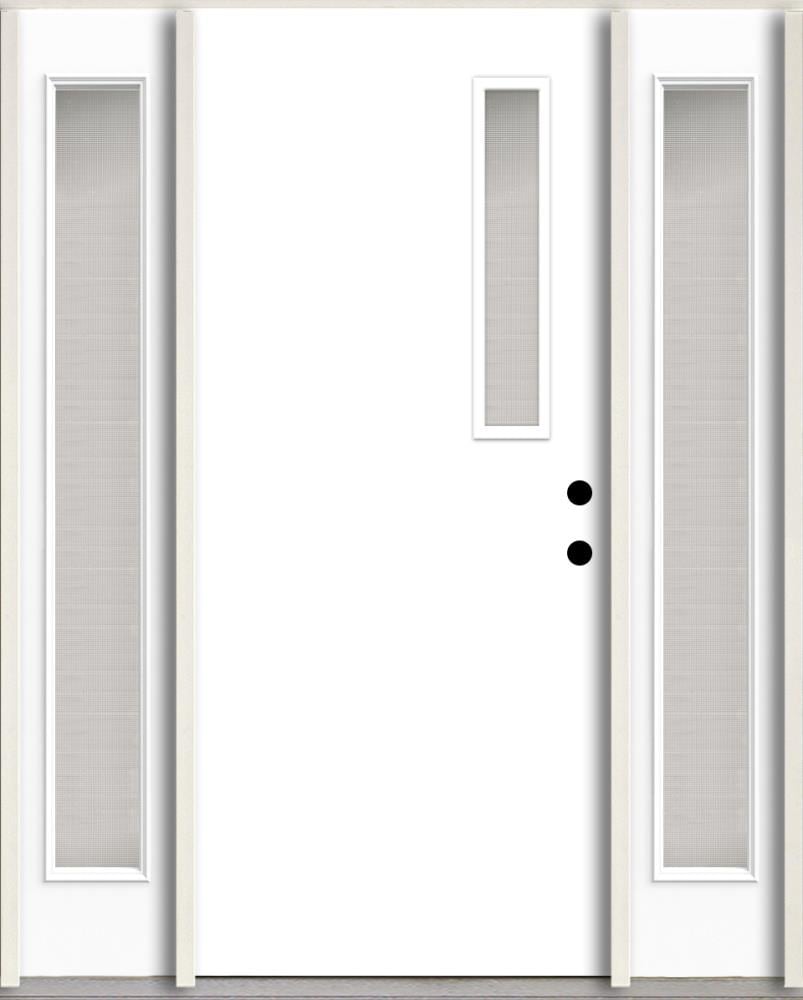 RELIABILT LO1062307 Spotlights 60-in x 80-in x 4-5/8-in Fiberglass 1/4 lite Left-hand inswing Primed Unfinished Prehung Front Door with Sidelights Insulating core