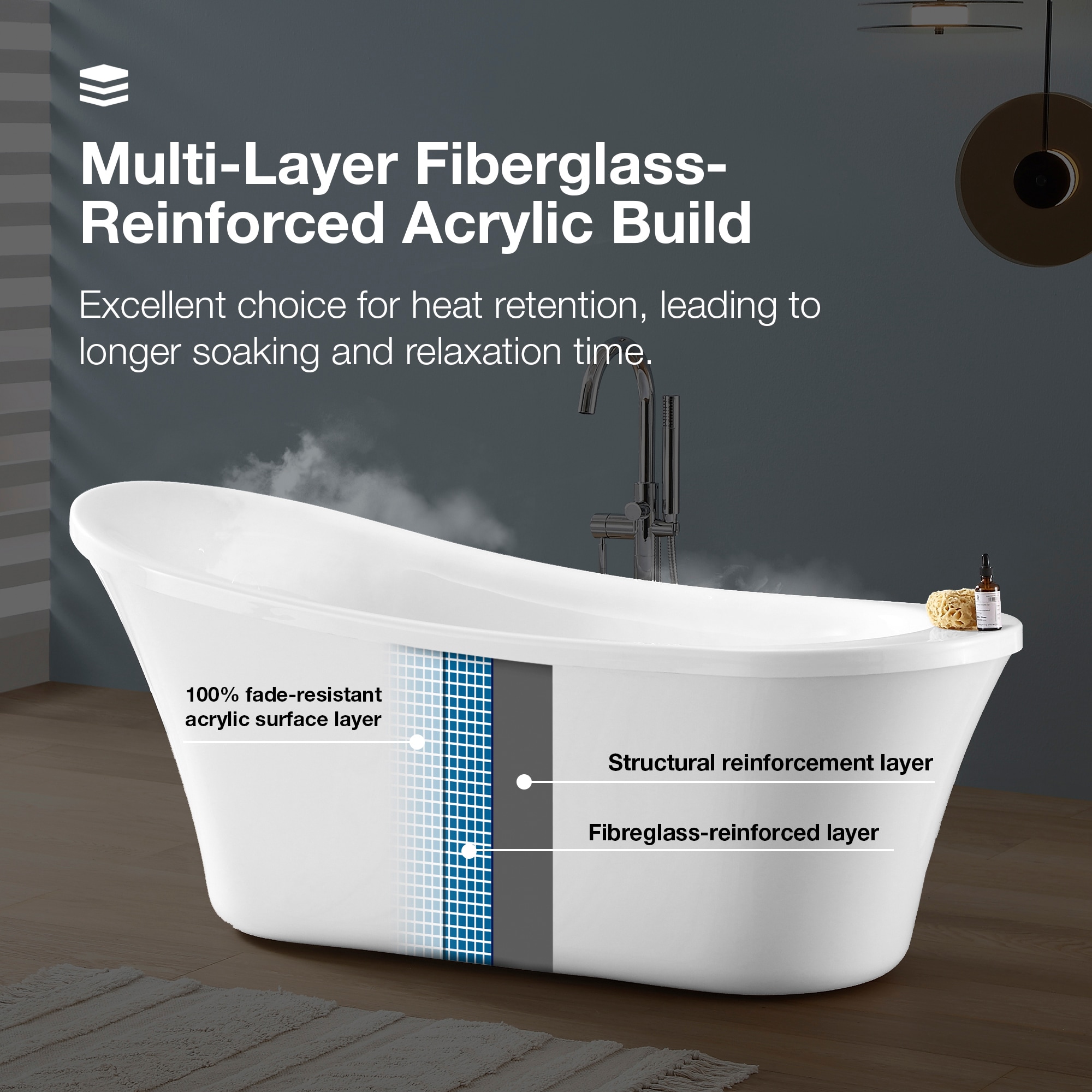 Ruby 65'' White Acrylic Freestanding Slipper Bathtub