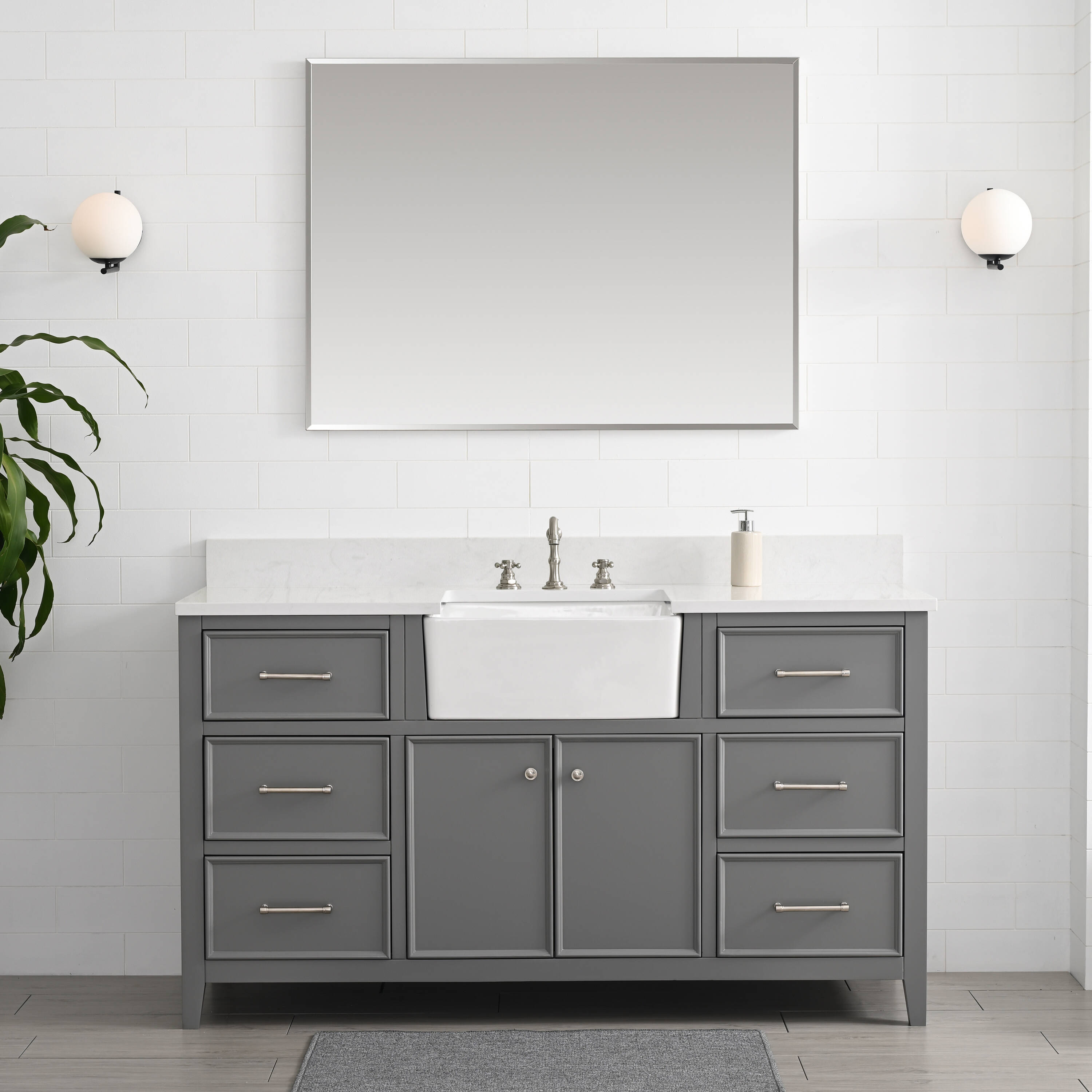 Sudio Design CASEY-60G-S CASEY 60-in Gray Undermount Single Sink Bathroom Vanity with Ariston White Engineered Stone Top