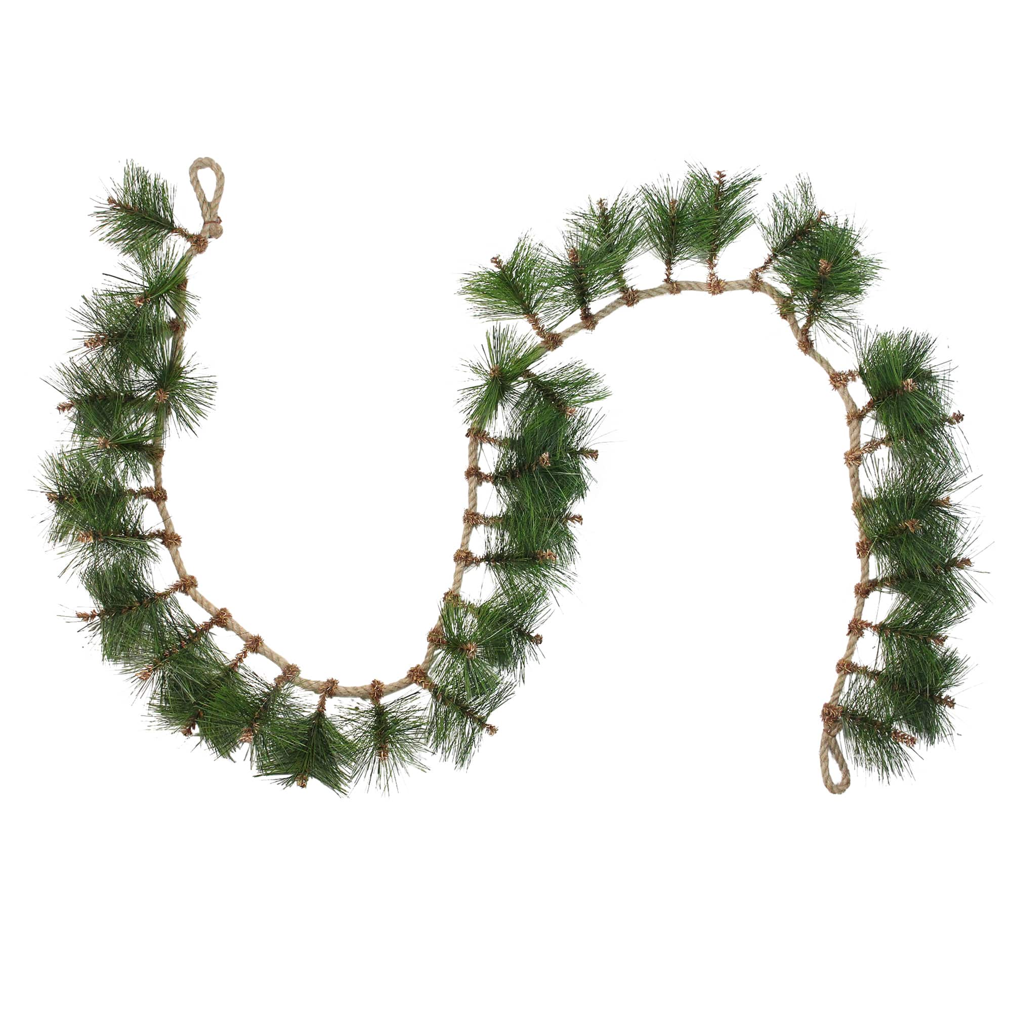 NAPCO Long Needle Pine and Rope Rustic Artificial Christmas Garland - 6 feet x 5 inch - Unlit