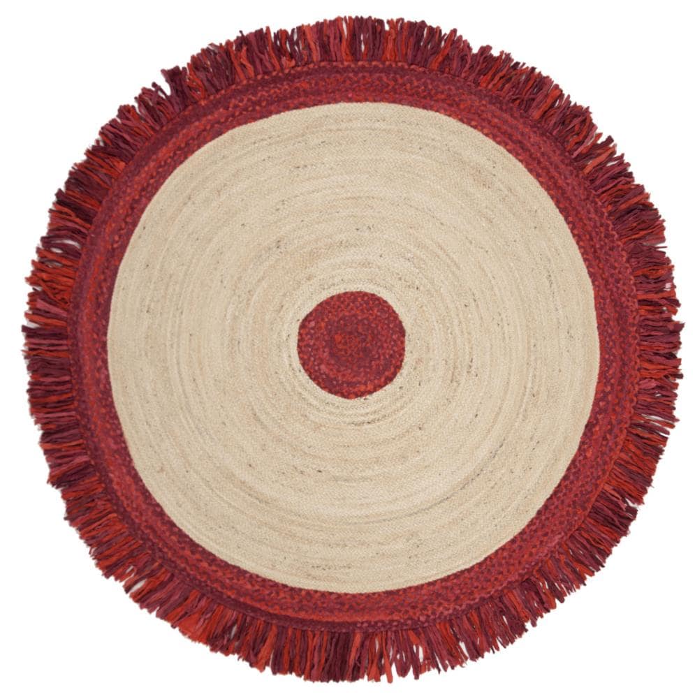 Safavieh CAP212Q-6R Cape Cod Milford 6 x 6 (ft) Jute Red/Natural Round Indoor Border Bohemian/Eclectic Area rug