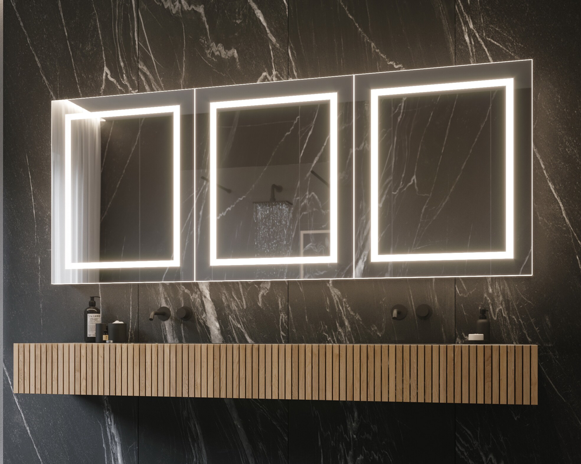 PARIS MIRROR Harmony Cabinet 72-in x 30-in Lighted LED Surface Mount 3000K Mirrored Soft Close Medicine Cabinet